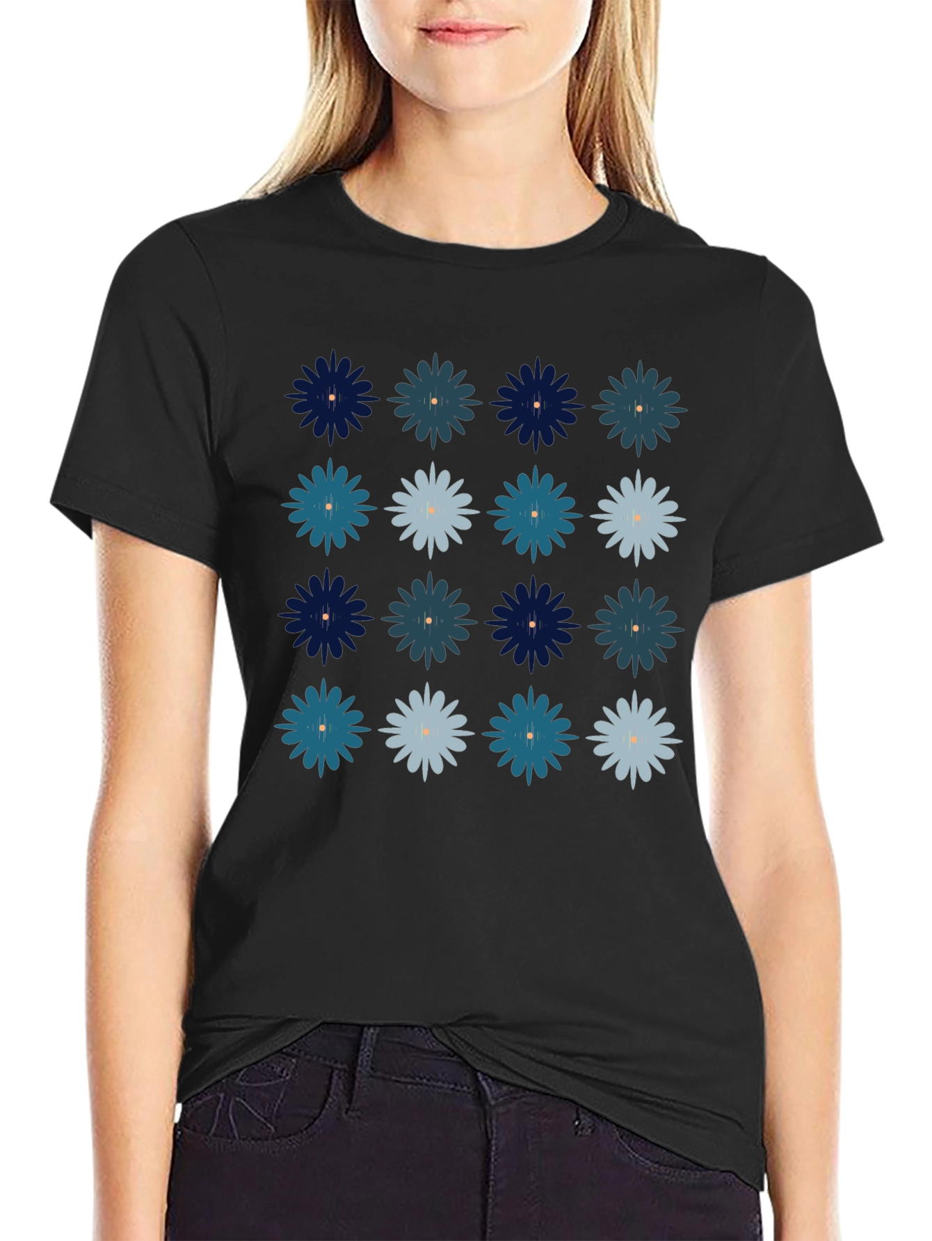 Floral Pattern Mens Black T-Shirt