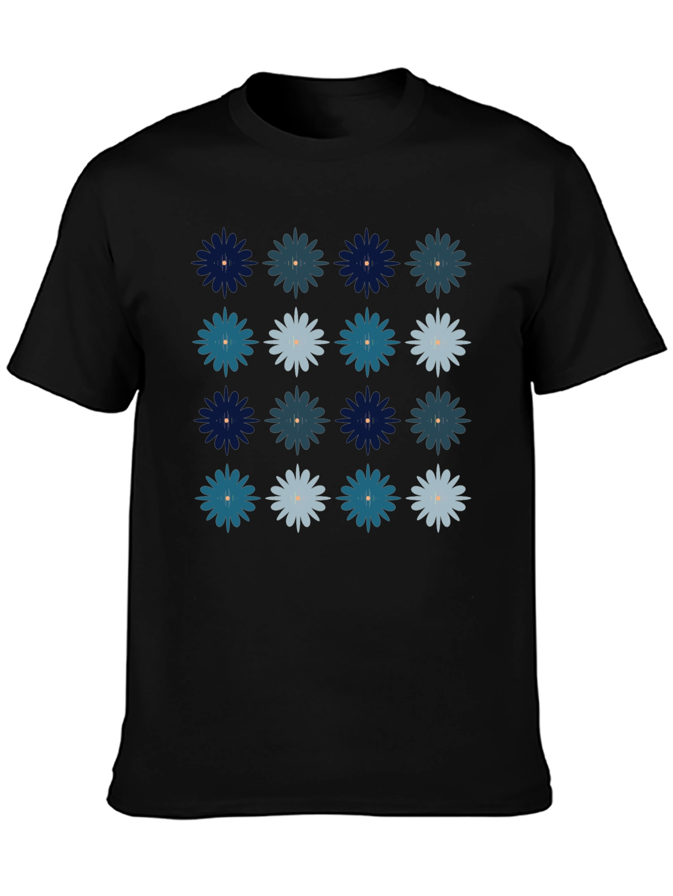 Floral Pattern Mens Black T-Shirt