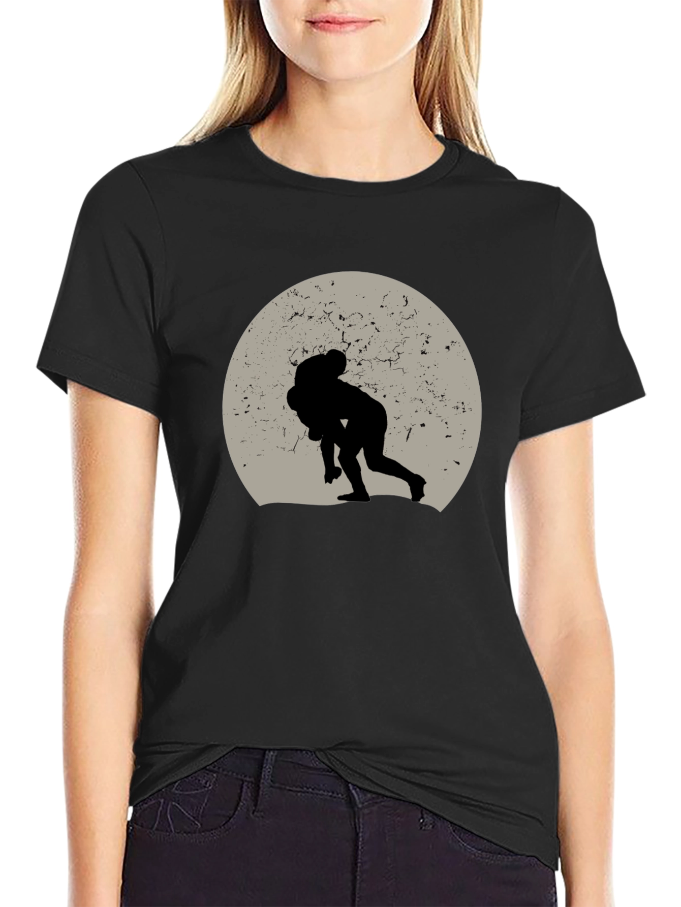 Wrestling Silhouette Graphic Tee - Black
