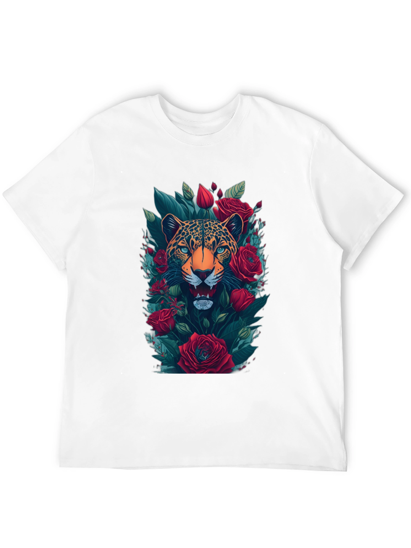 Leopard & Roses Graphic Print Mens Black T-Shirt
