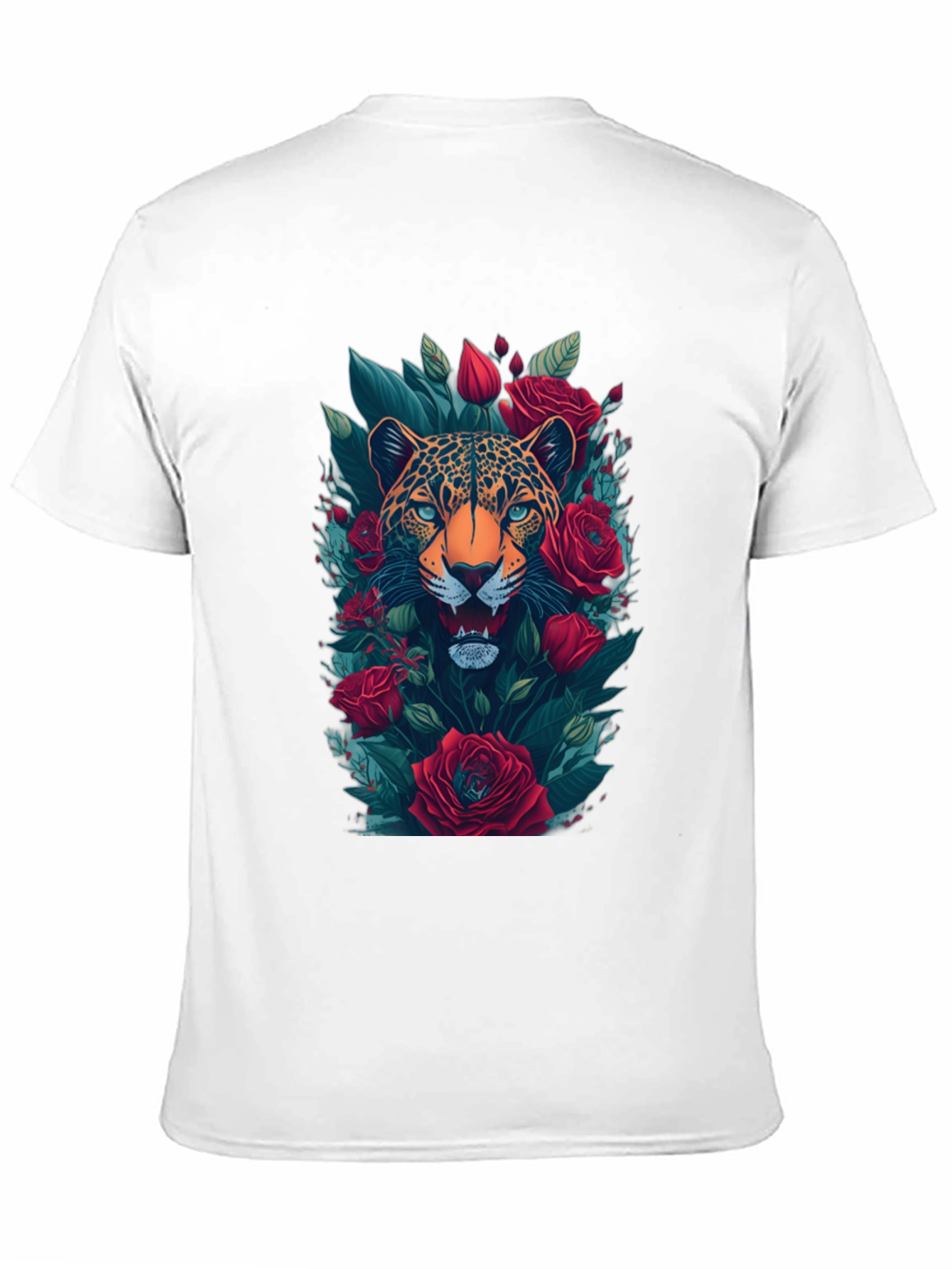 Leopard & Roses Graphic Print Mens Black T-Shirt