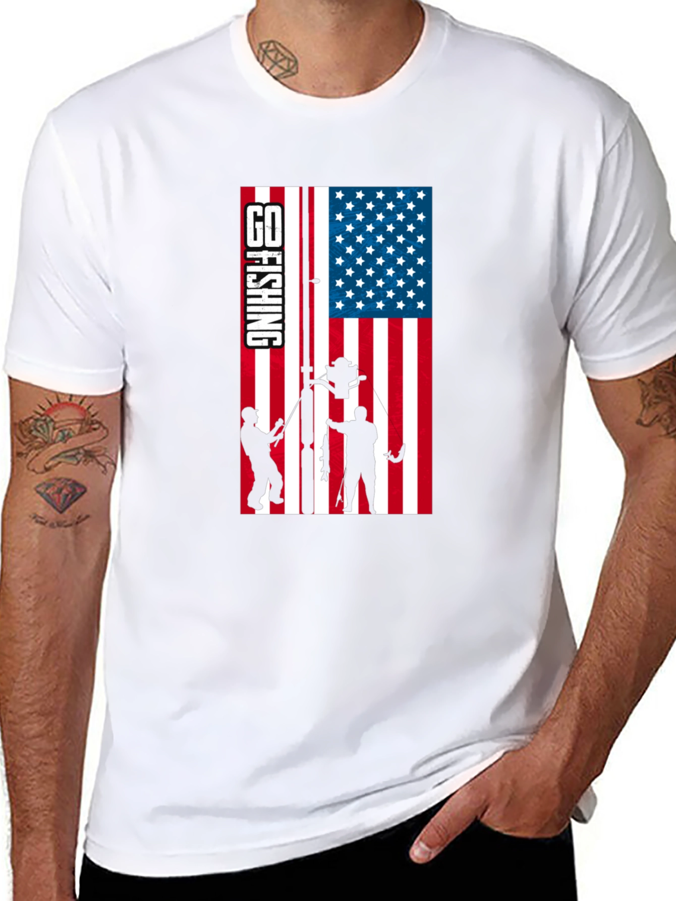 Fishing USA Flag Graphic T-Shirt - Patriotic Angler Tee