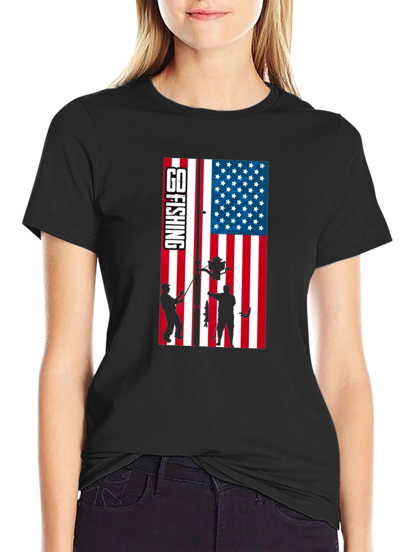 Fishing USA Flag Graphic T-Shirt - Patriotic Angler Tee