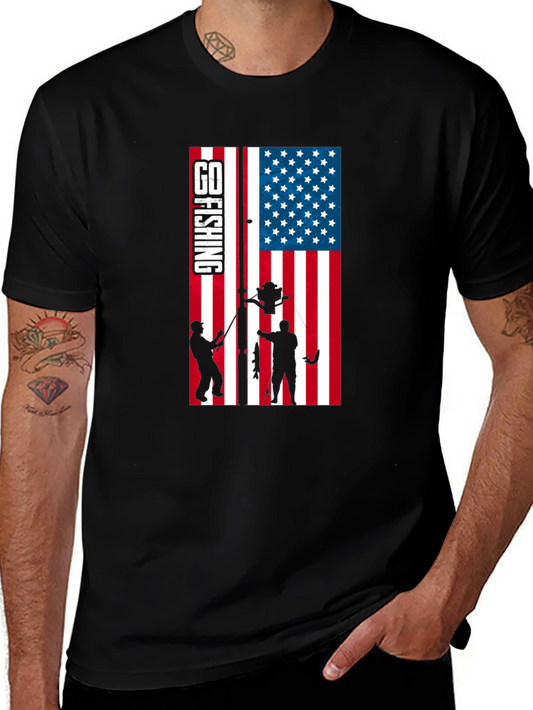 Fishing USA Flag Graphic T-Shirt - Patriotic Angler Tee