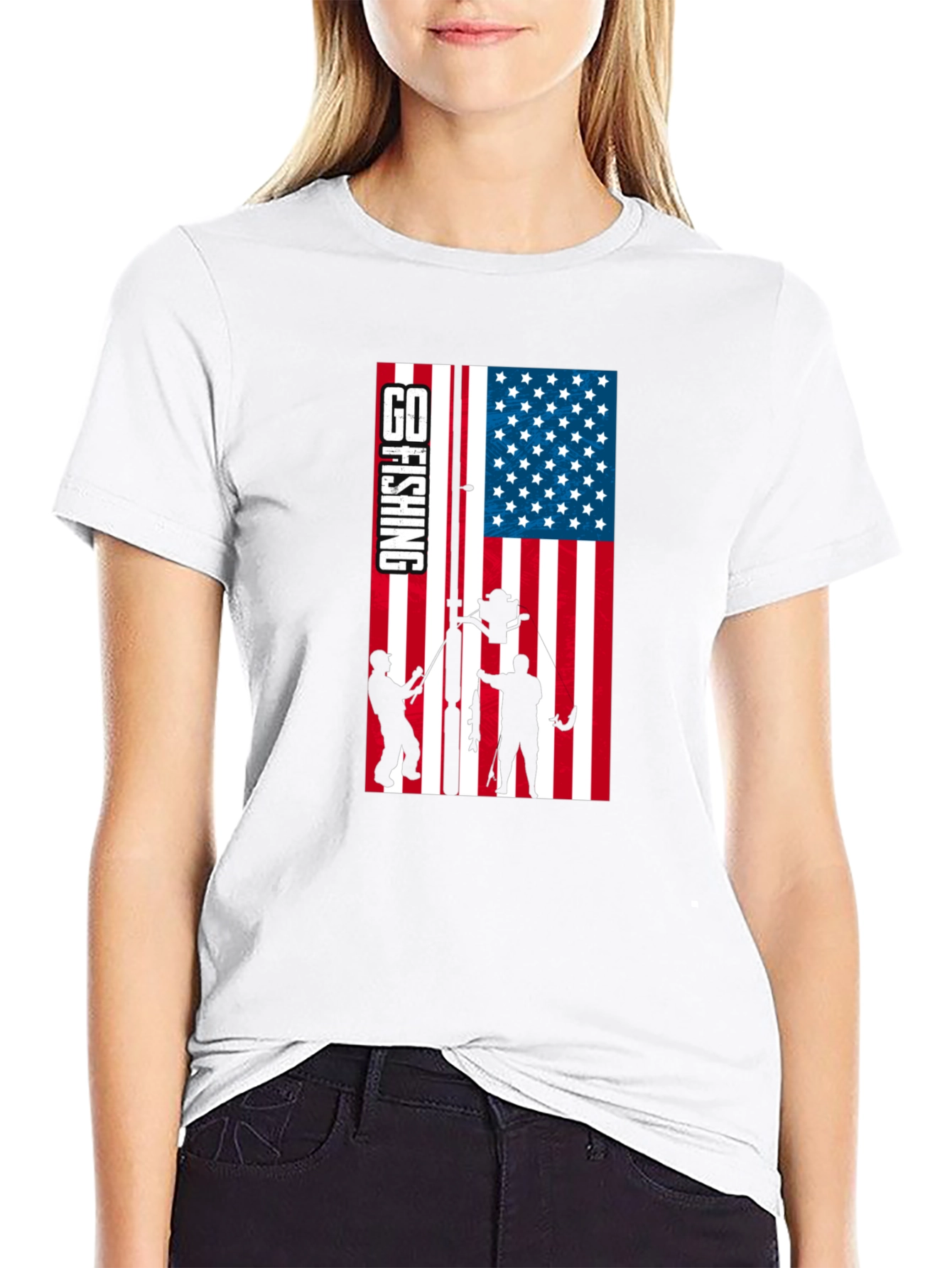 Fishing USA Flag Graphic T-Shirt - Patriotic Angler Tee