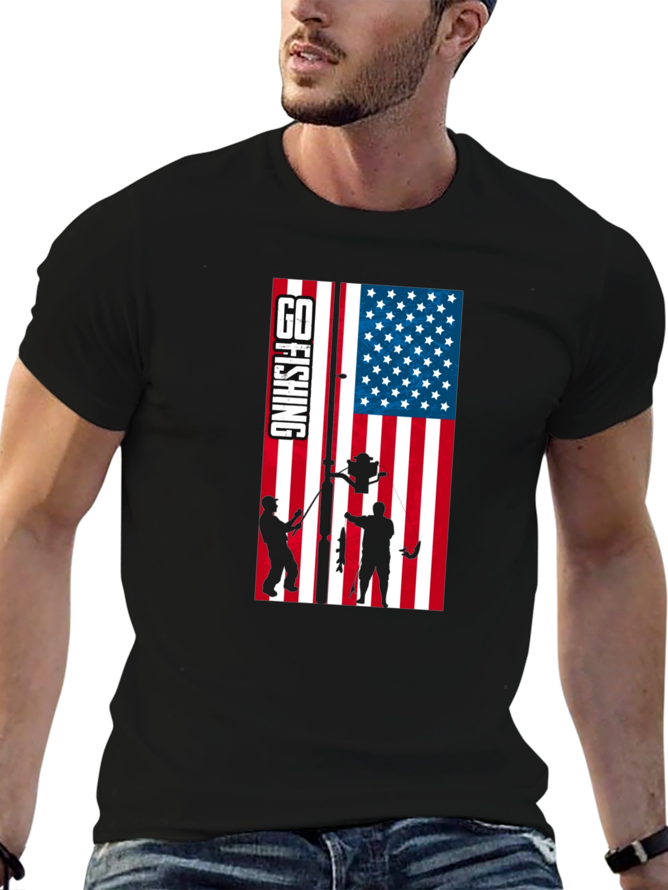 Fishing USA Flag Graphic T-Shirt - Patriotic Angler Tee