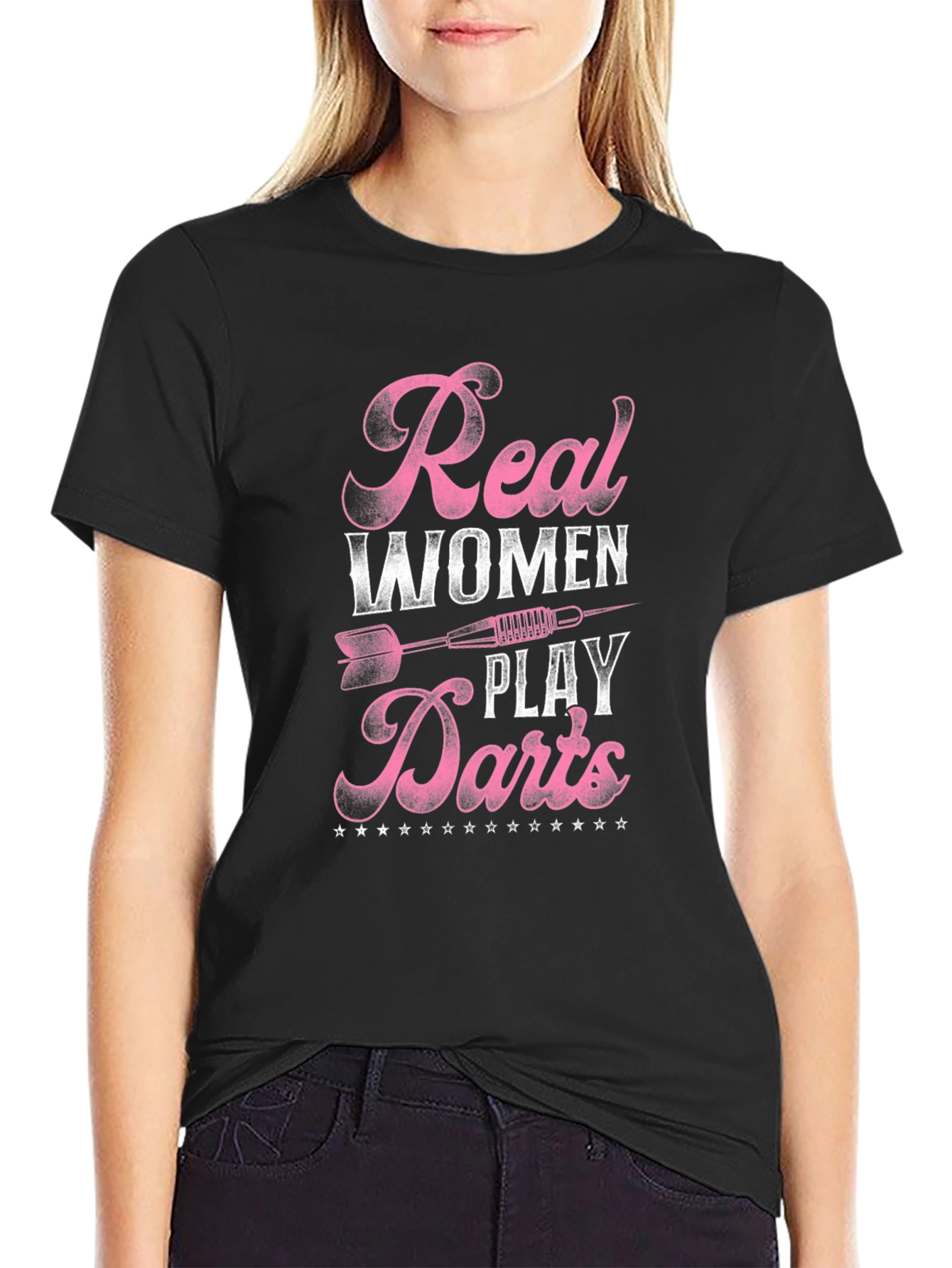 Real Women Play Darts Black Graphic Tee