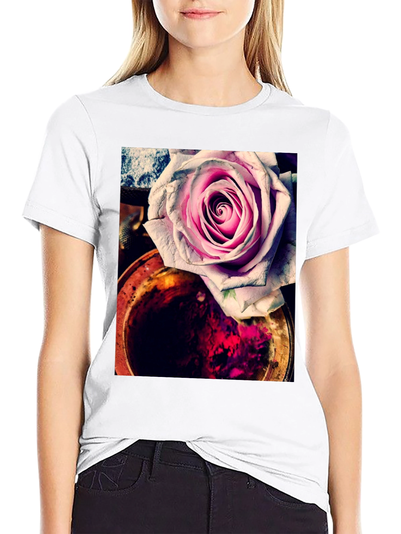 Floral Rose Graphic Tee - Unique Artistic Print