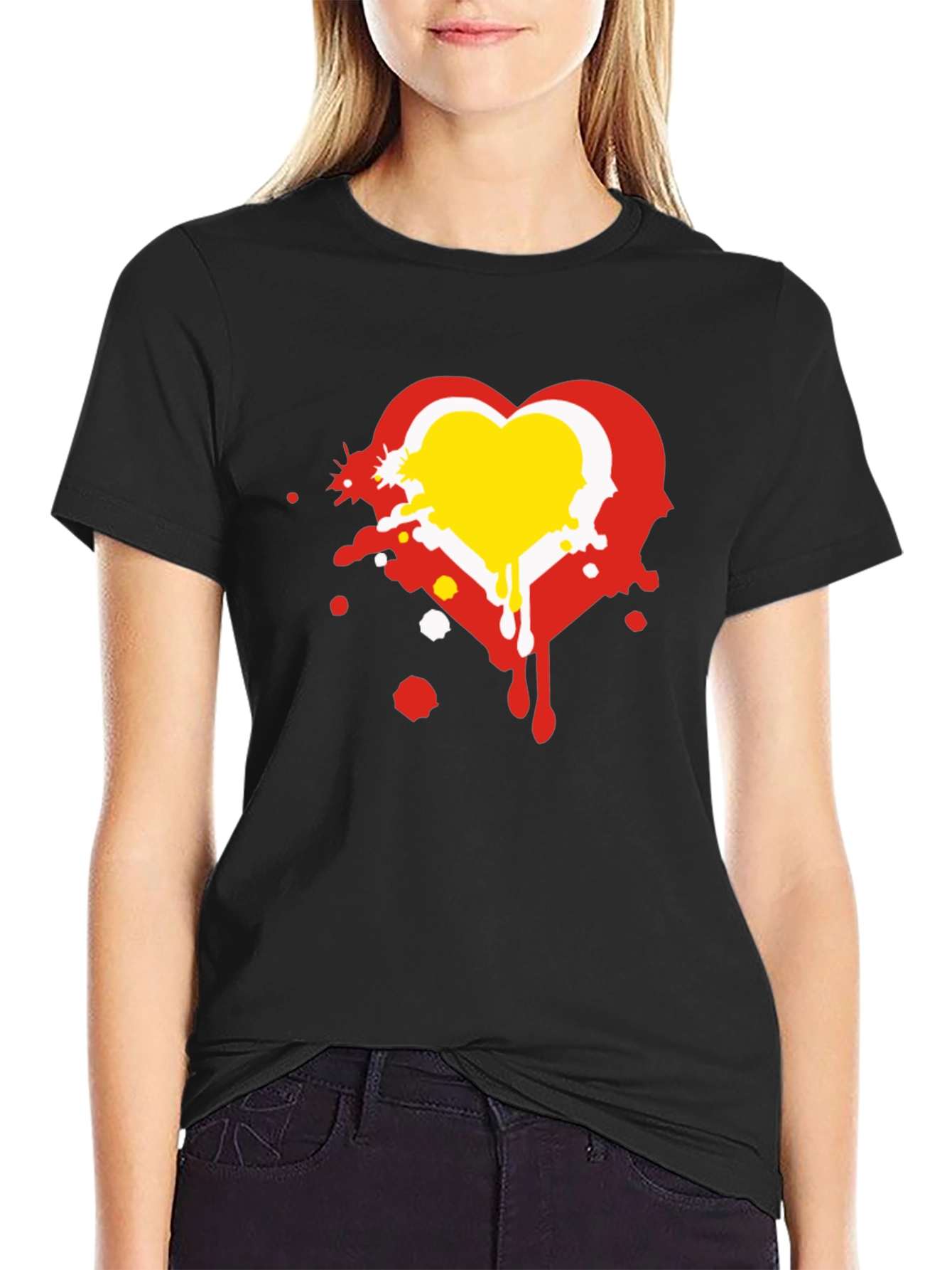 Heart Graphic Print Black T-Shirt