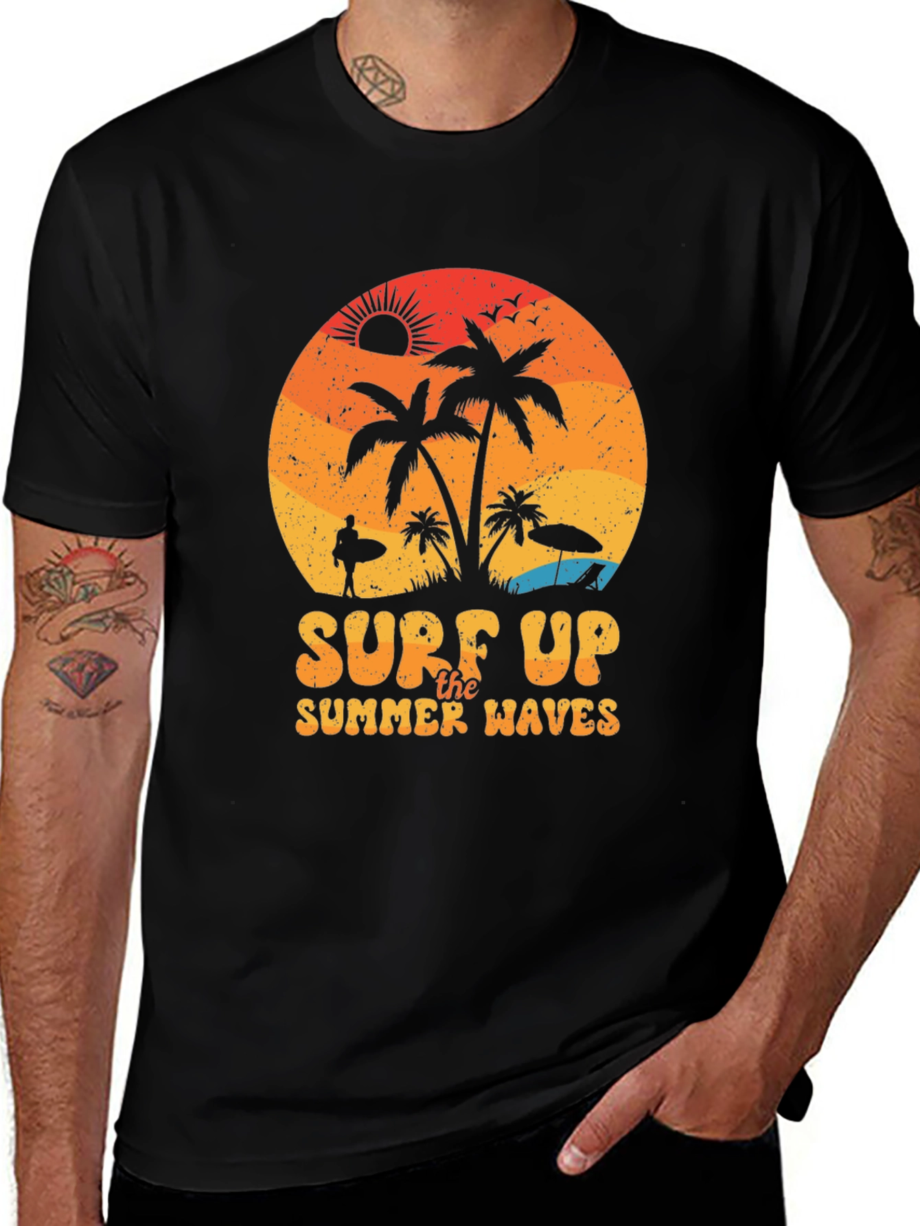 Surf Up Summer Waves Black T-Shirt