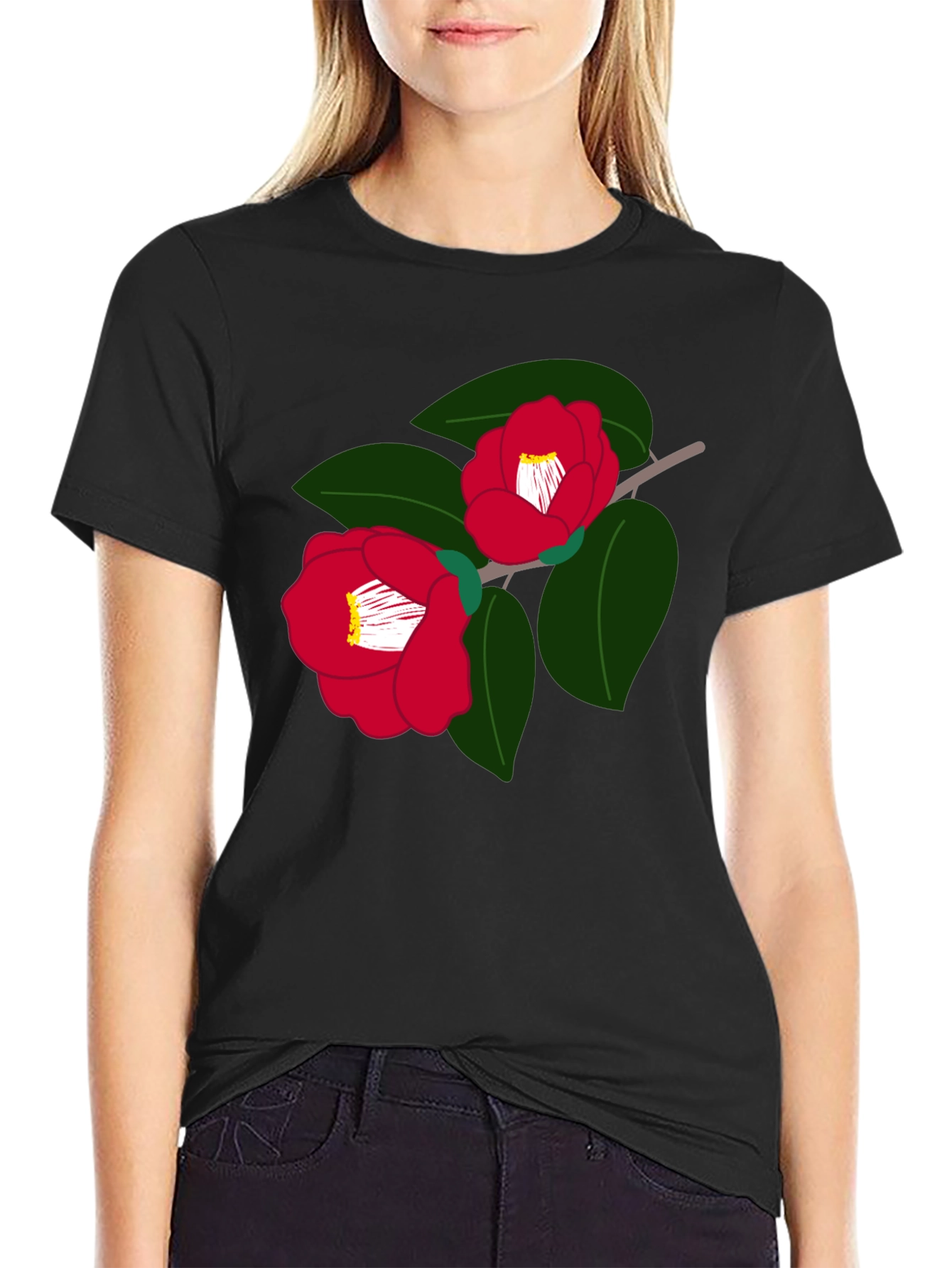 Floral Camellia T-Shirt Graphic Print Tee