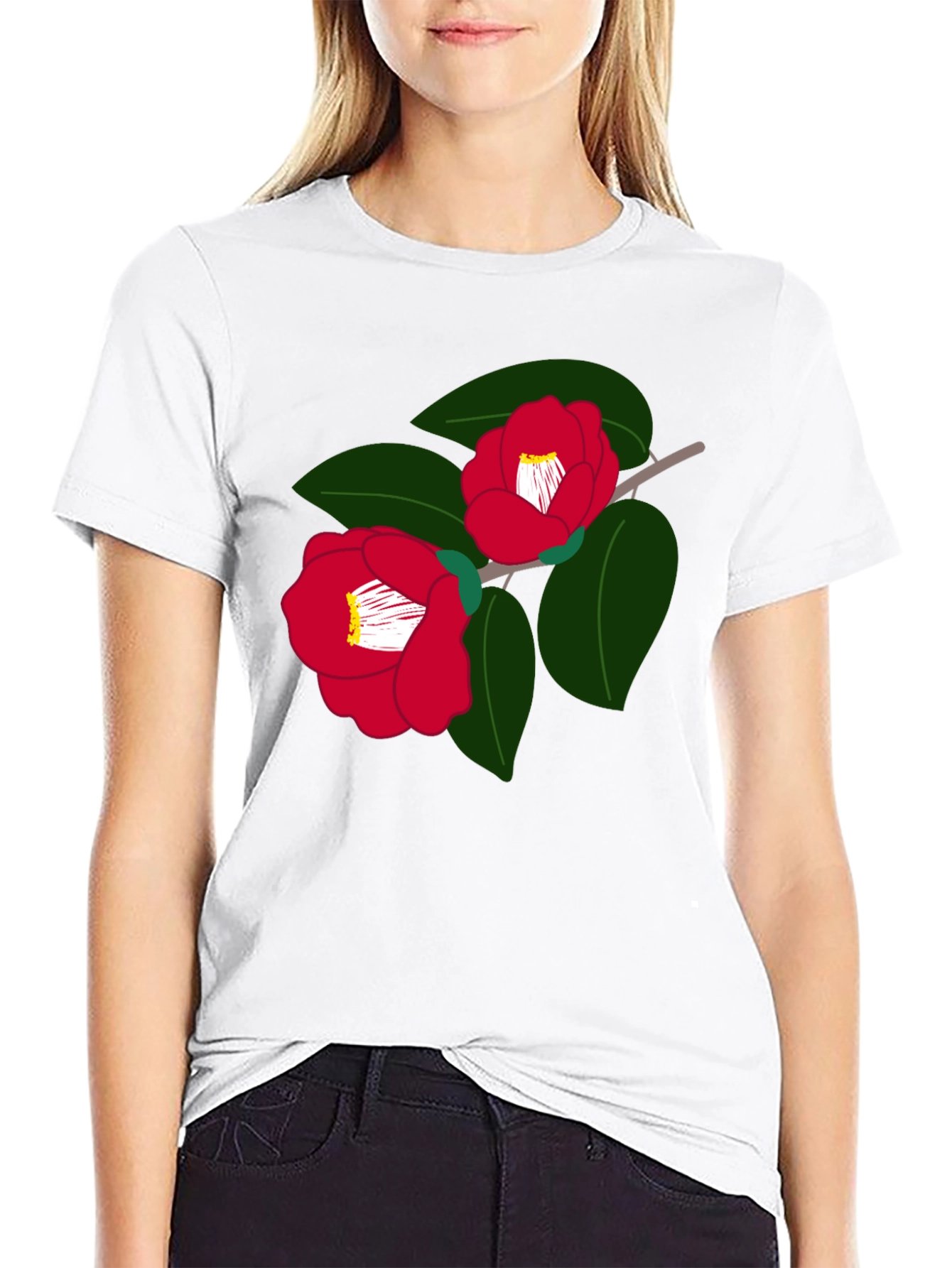 Floral Camellia T-Shirt Graphic Print Tee