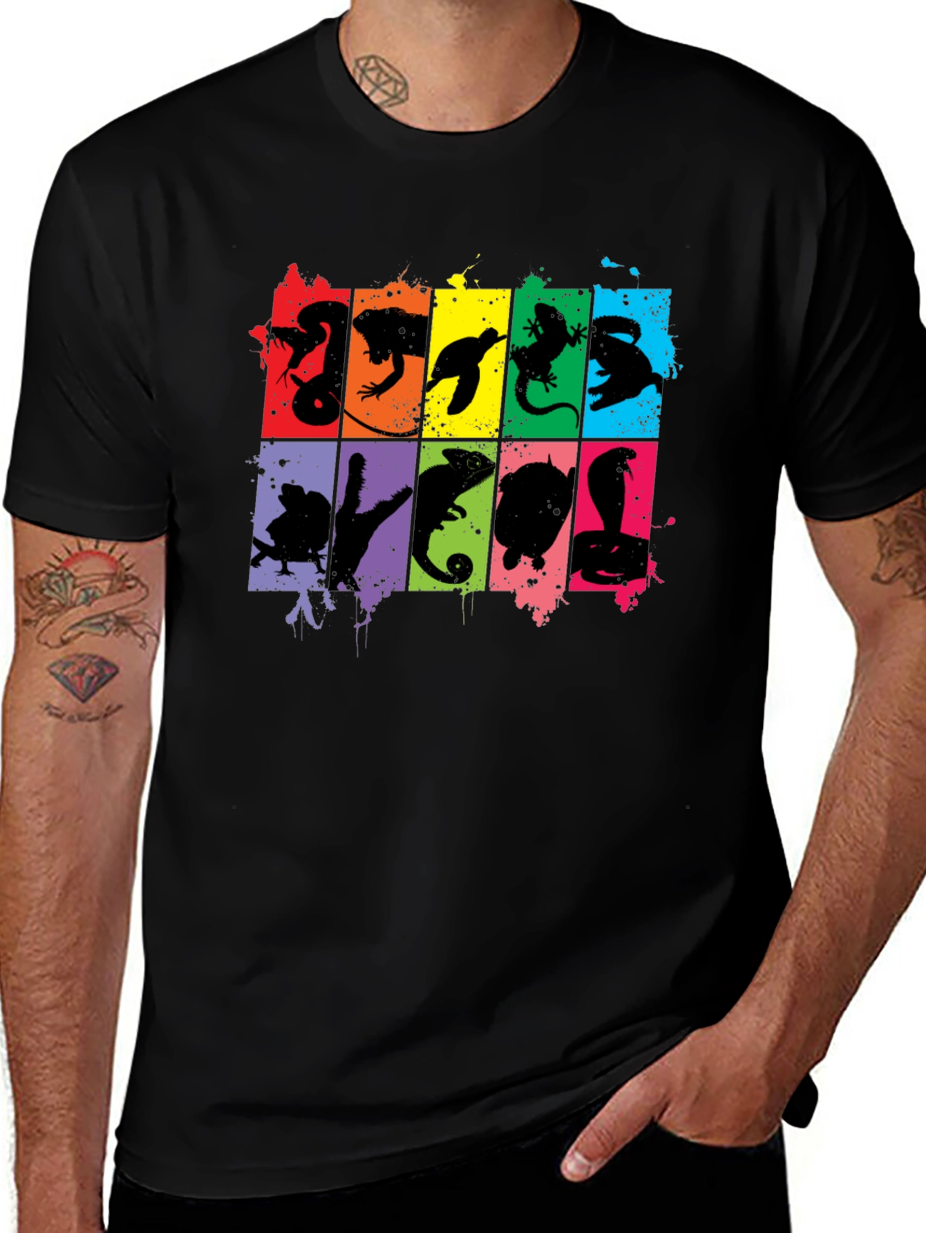 Reptile Silhouettes Graphic Black T-Shirt