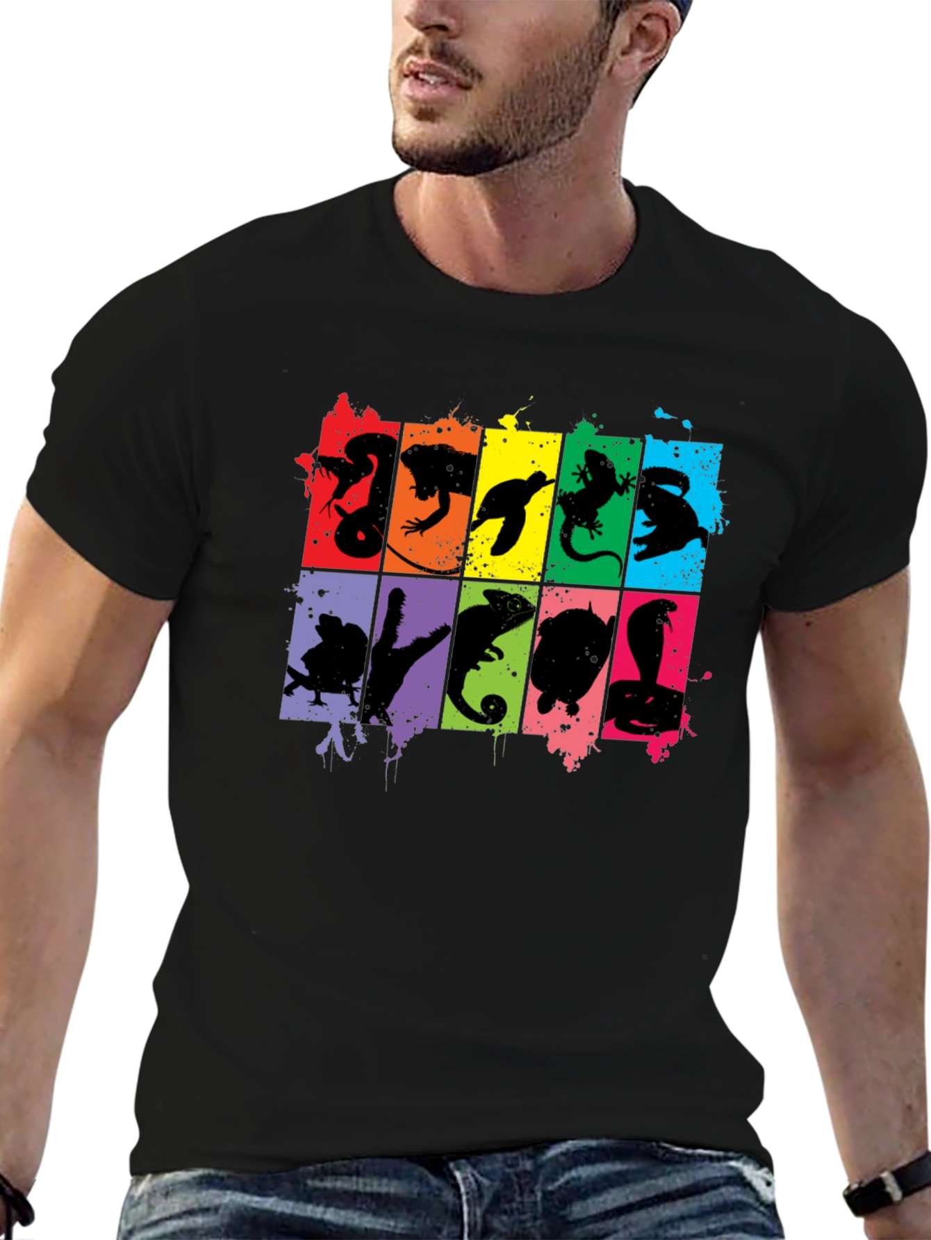 Reptile Silhouettes Graphic Black T-Shirt