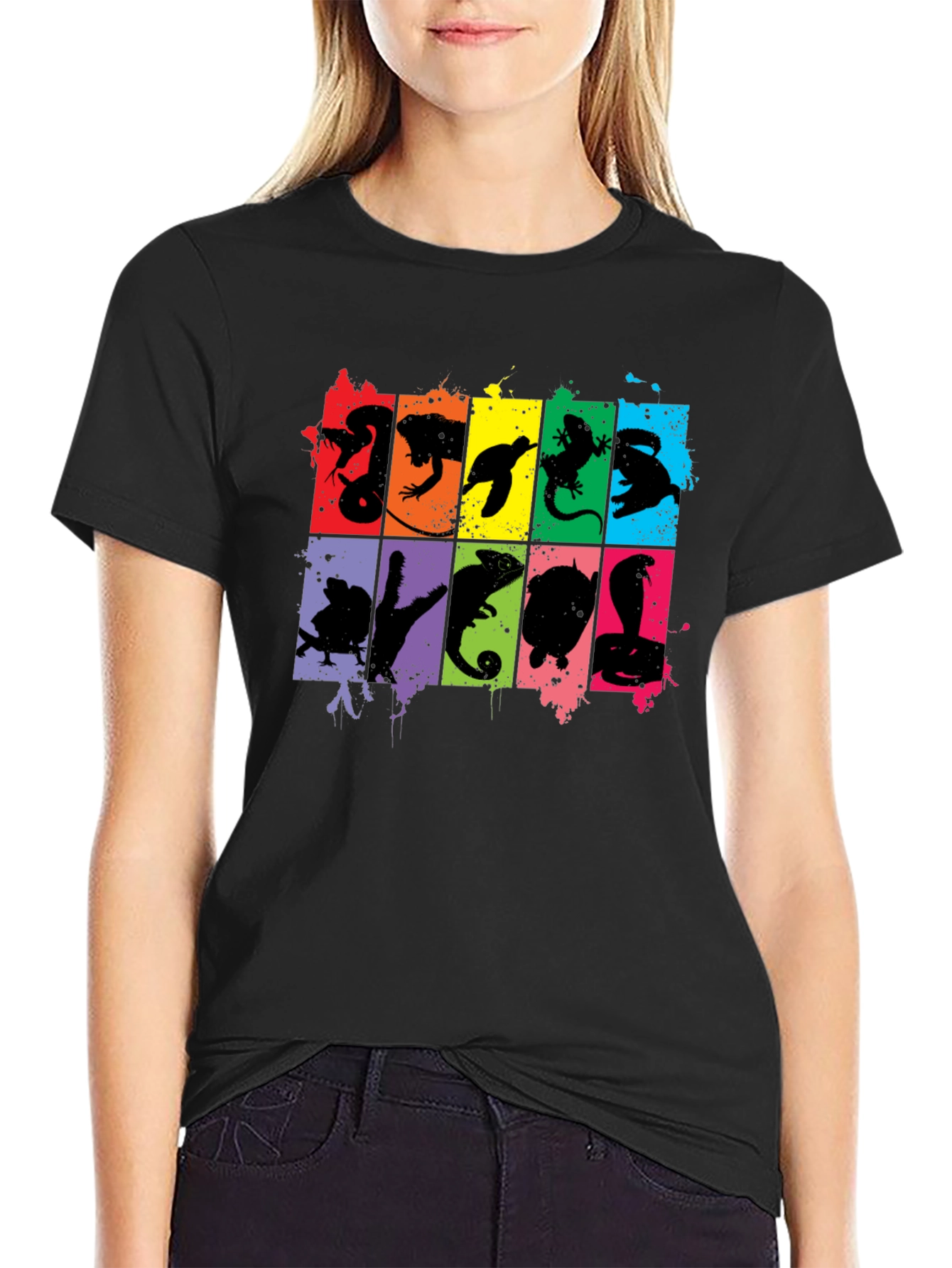 Reptile Silhouettes Graphic Black T-Shirt