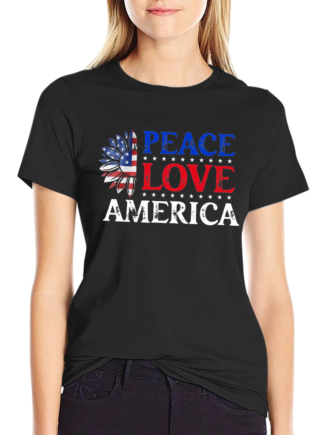 Patriotic Peace Love America Graphic Tee