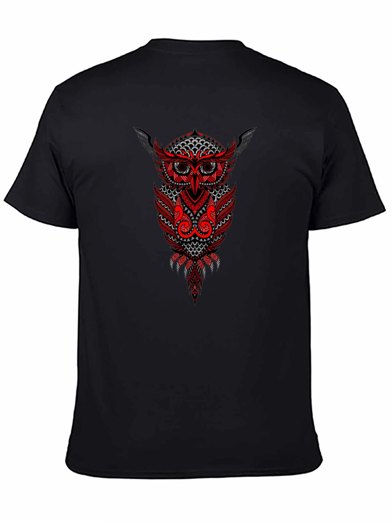 Owl Graphic Print Black Cotton T-Shirt
