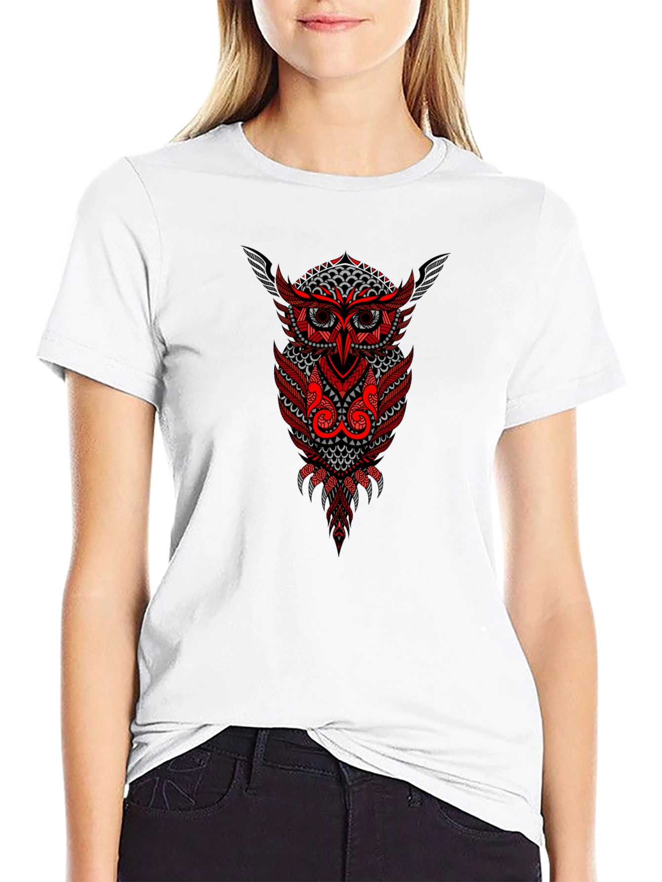 Owl Graphic Print Black Cotton T-Shirt