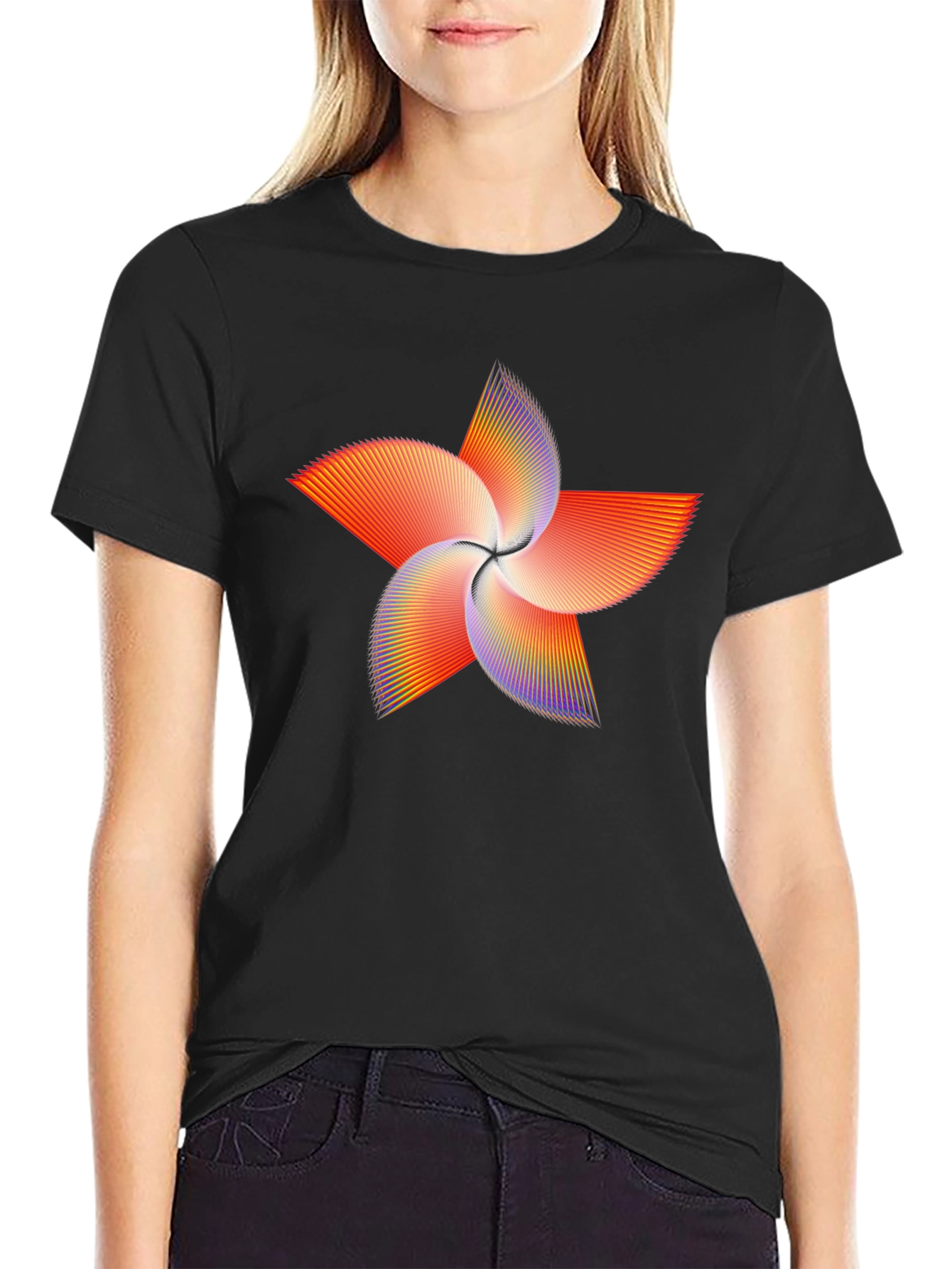 Abstract Starburst Graphic Tee - Black