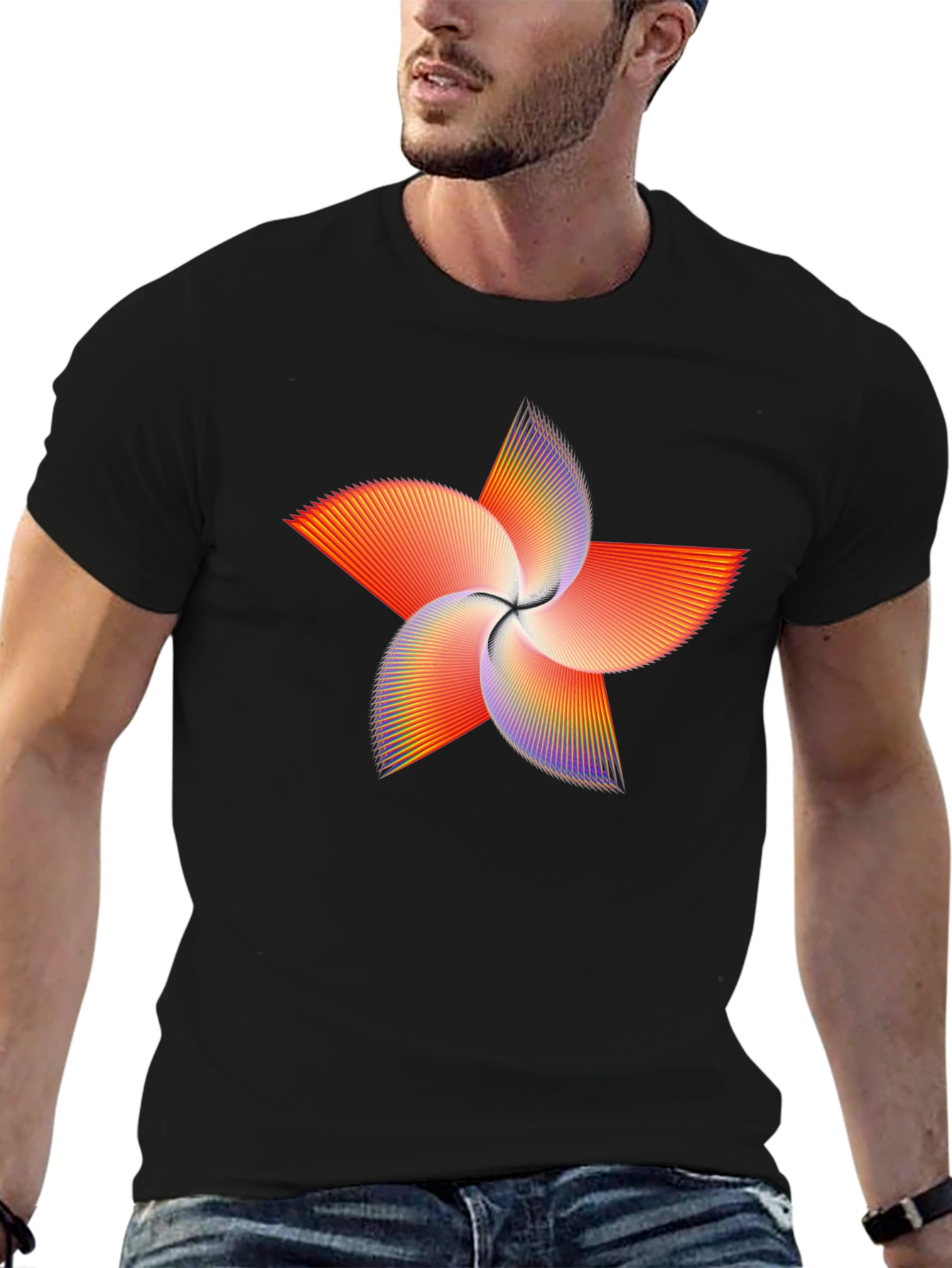 Abstract Starburst Graphic Tee - Black