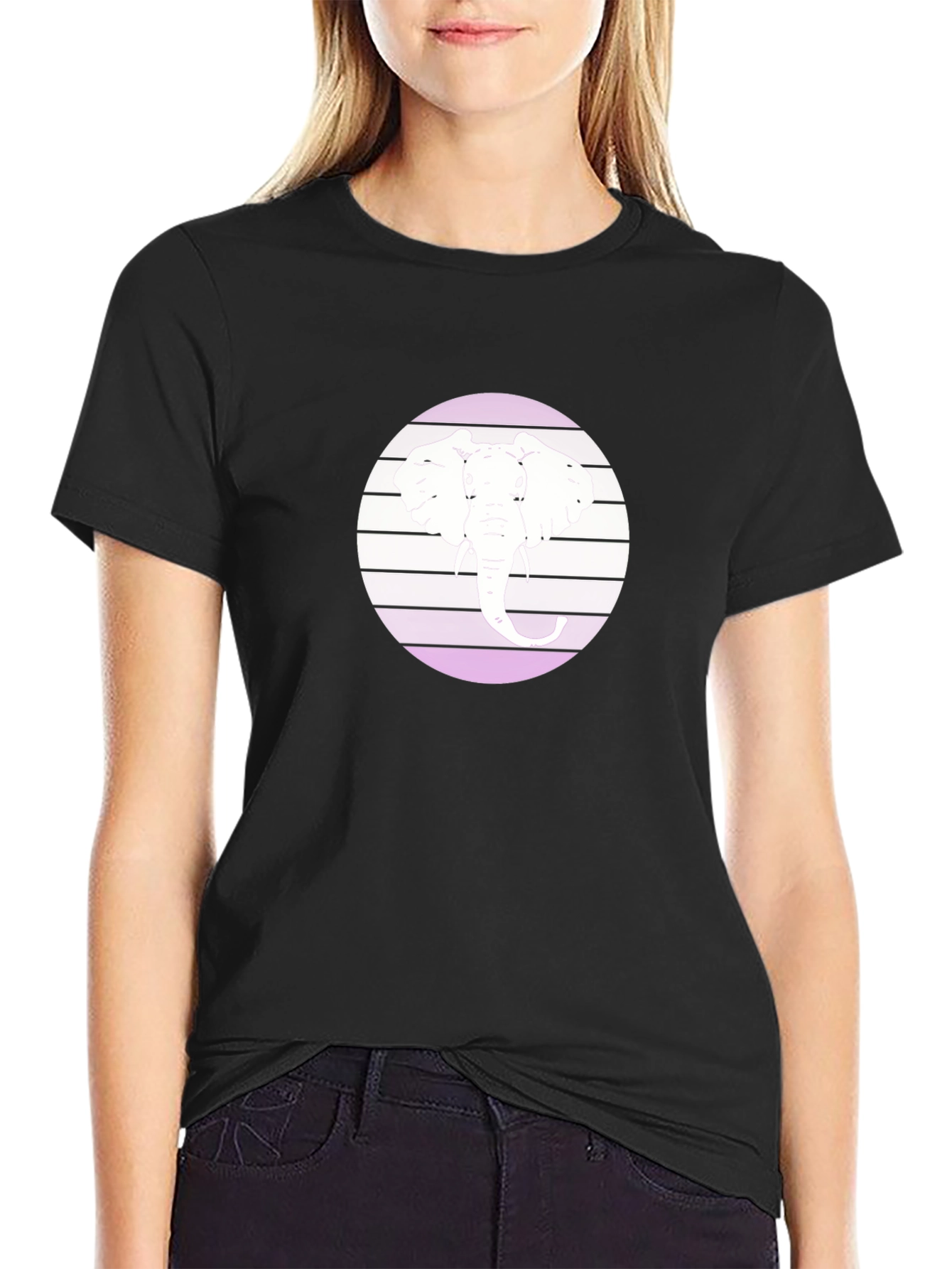 Elephant Circle Graphic Black T-Shirt
