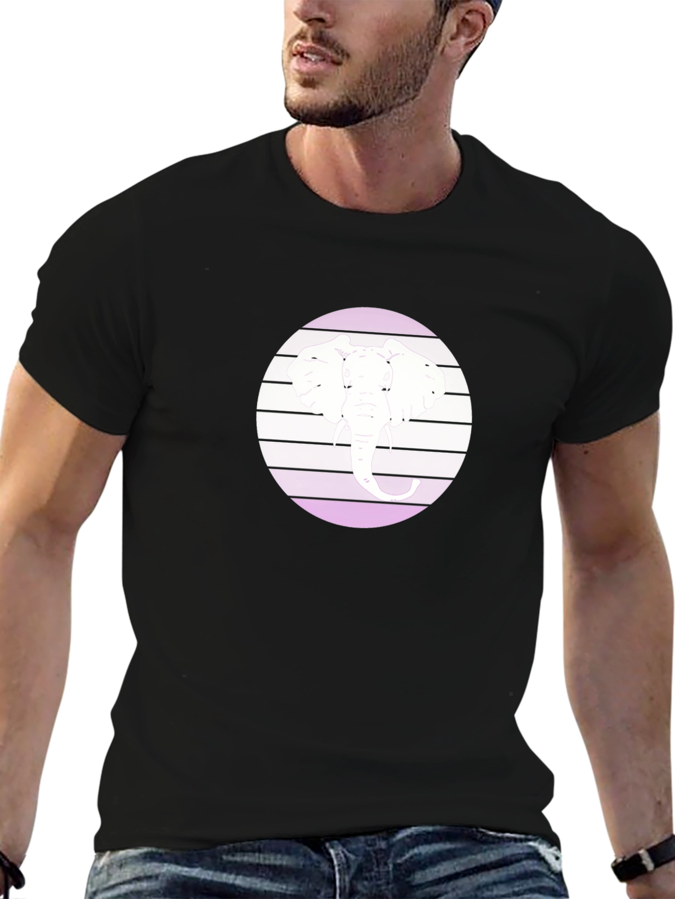 Elephant Circle Graphic Black T-Shirt