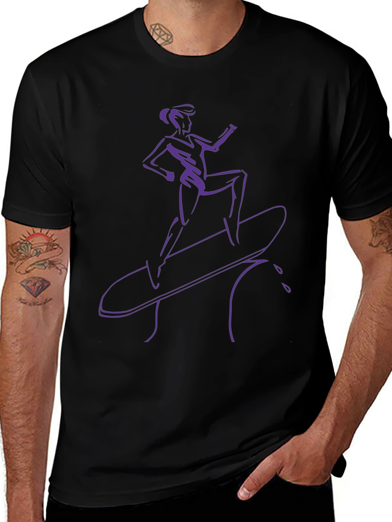 Cool Surfer Girl Graphic Tee - Black Cotton