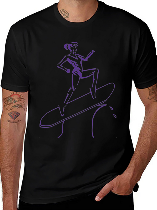 Cool Surfer Girl Graphic Tee - Black Cotton