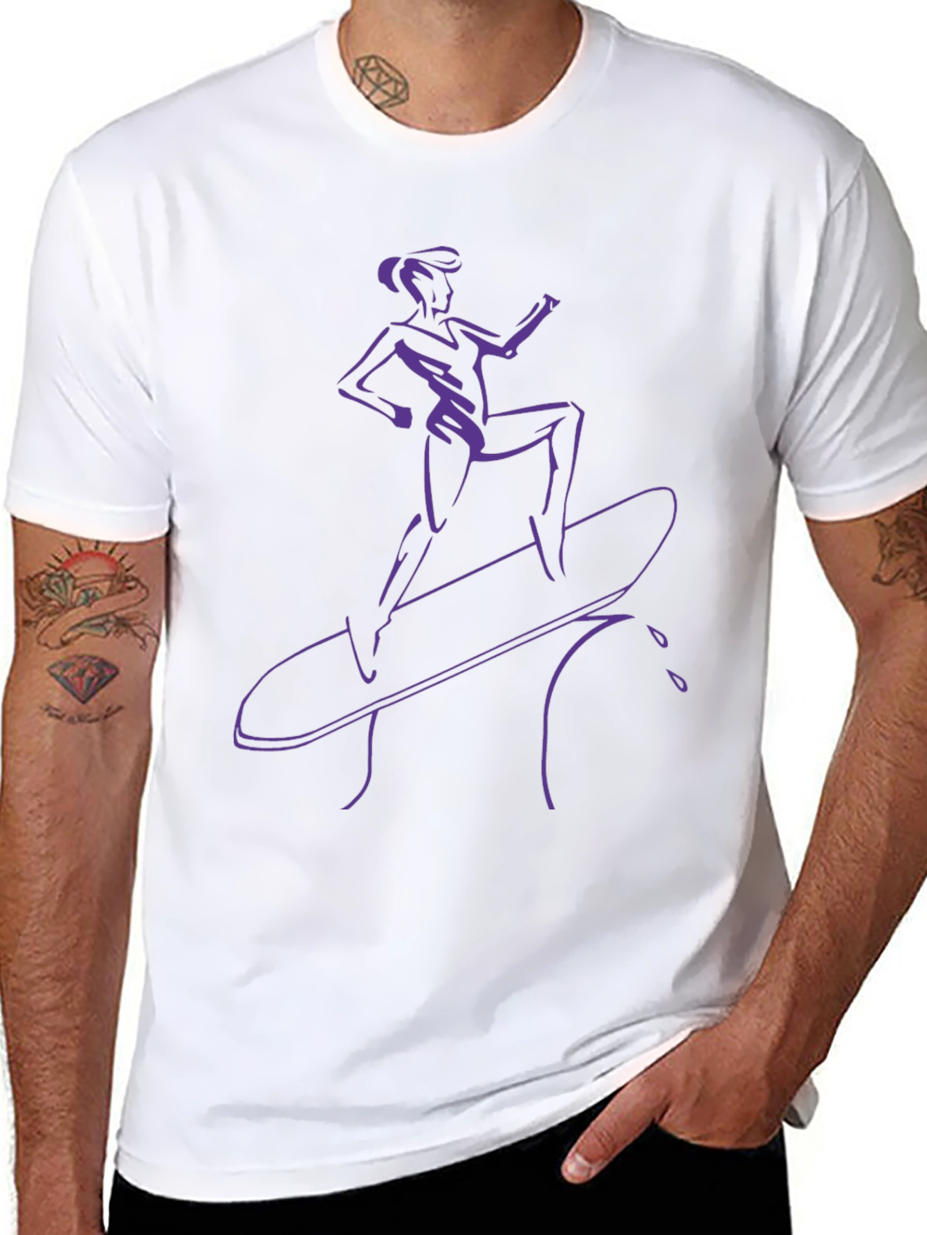 Cool Surfer Girl Graphic Tee - Black Cotton
