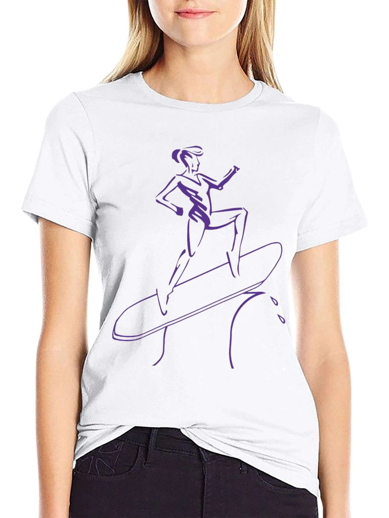 Cool Surfer Girl Graphic Tee - Black Cotton