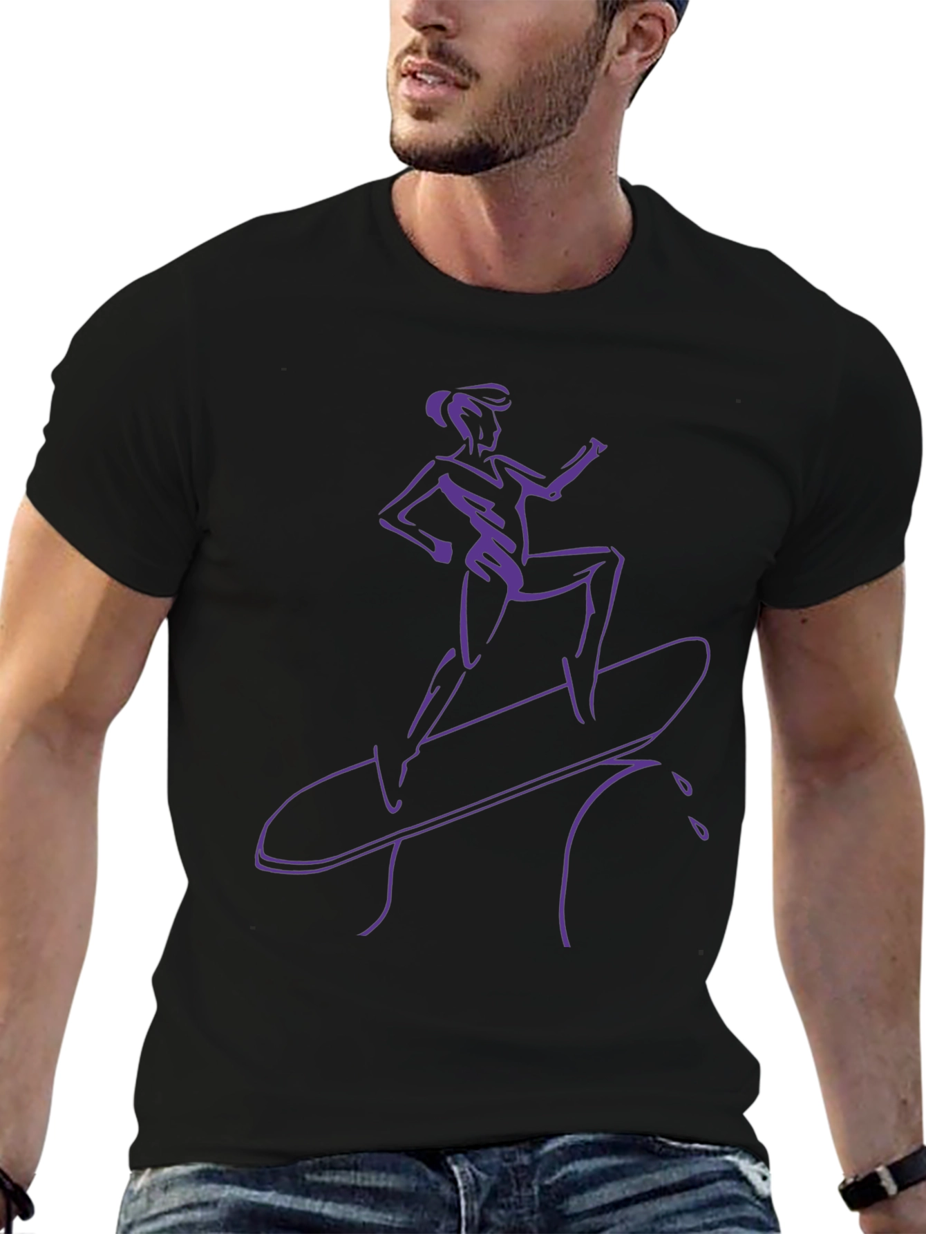 Cool Surfer Girl Graphic Tee - Black Cotton