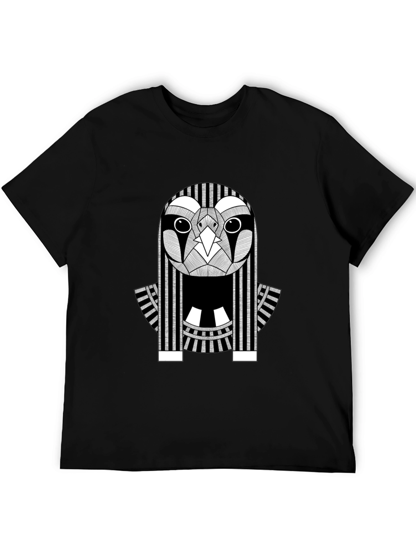 Abstract Owl Graphic Print Black T-Shirt