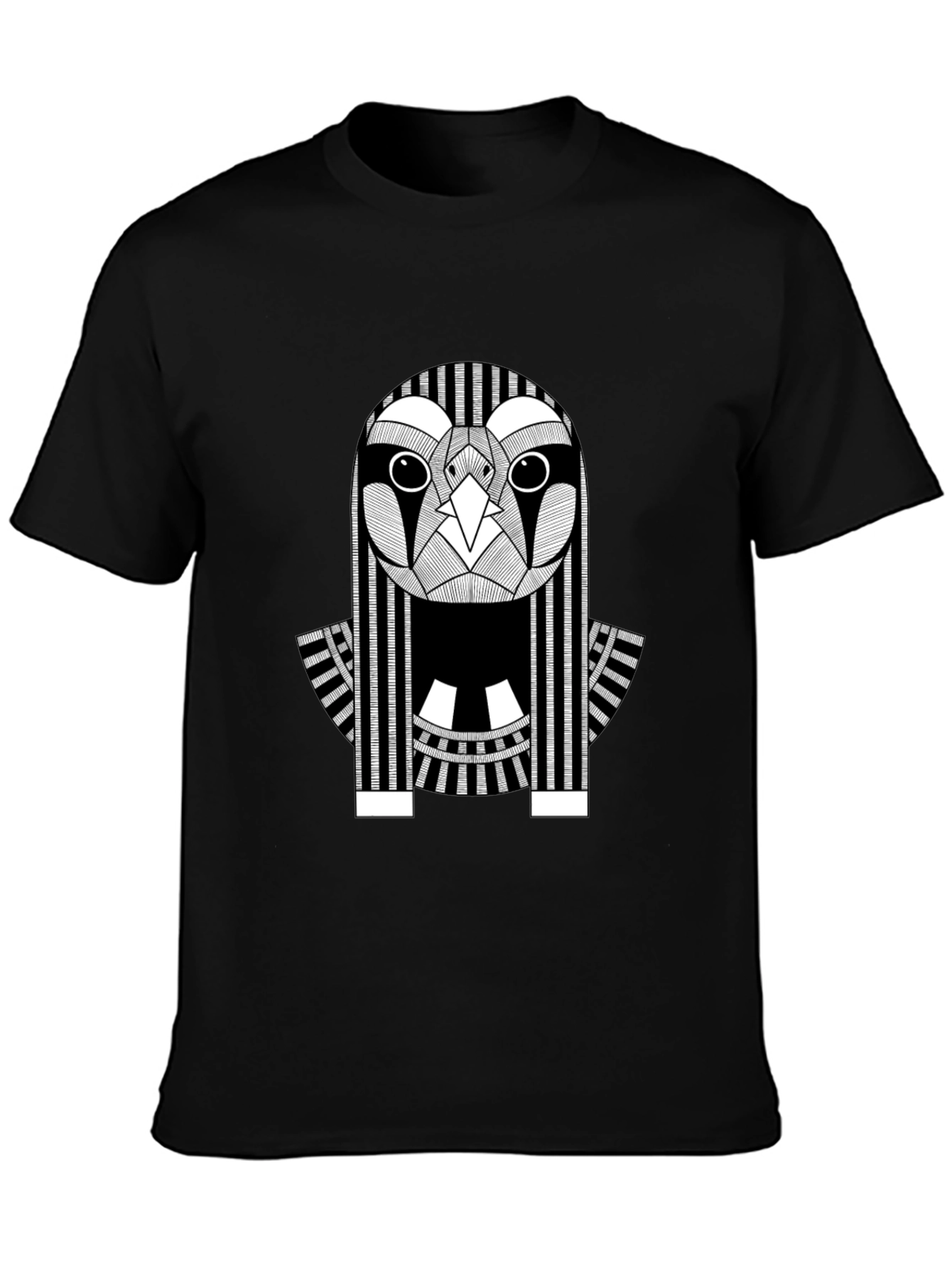 Abstract Owl Graphic Print Black T-Shirt