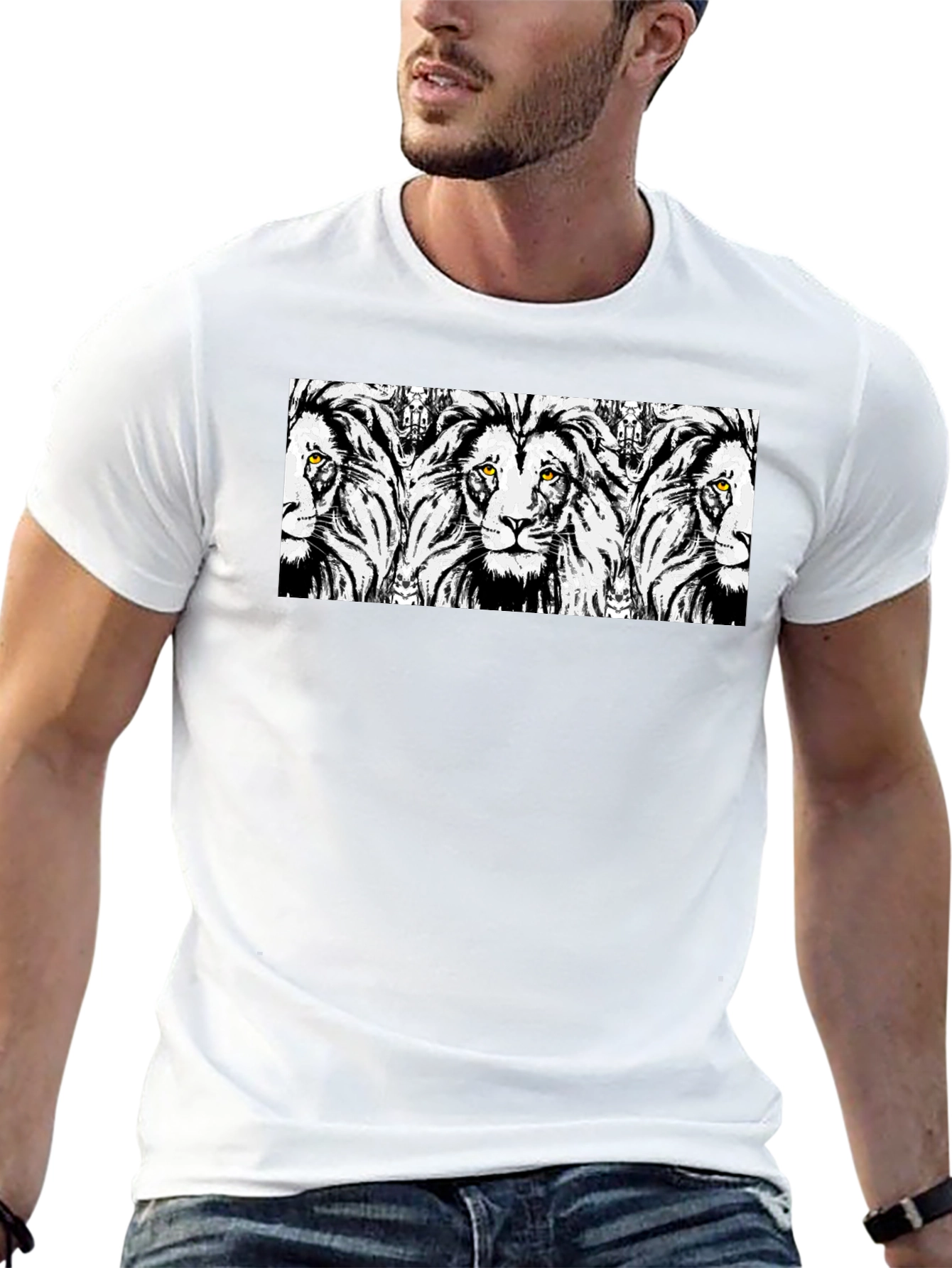Lion Print Black T-Shirt - Bold Graphic Tee