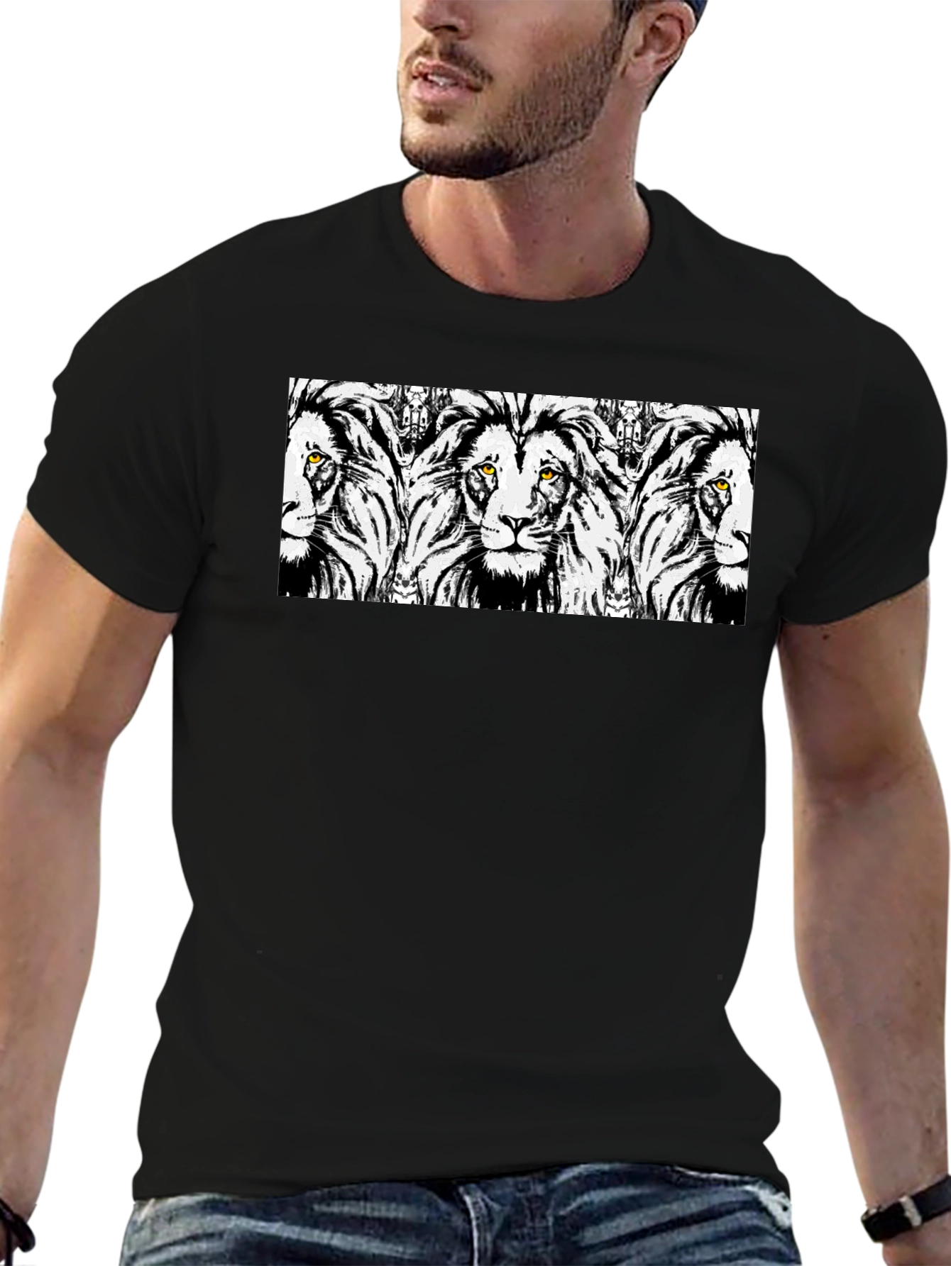 Lion Print Black T-Shirt - Bold Graphic Tee