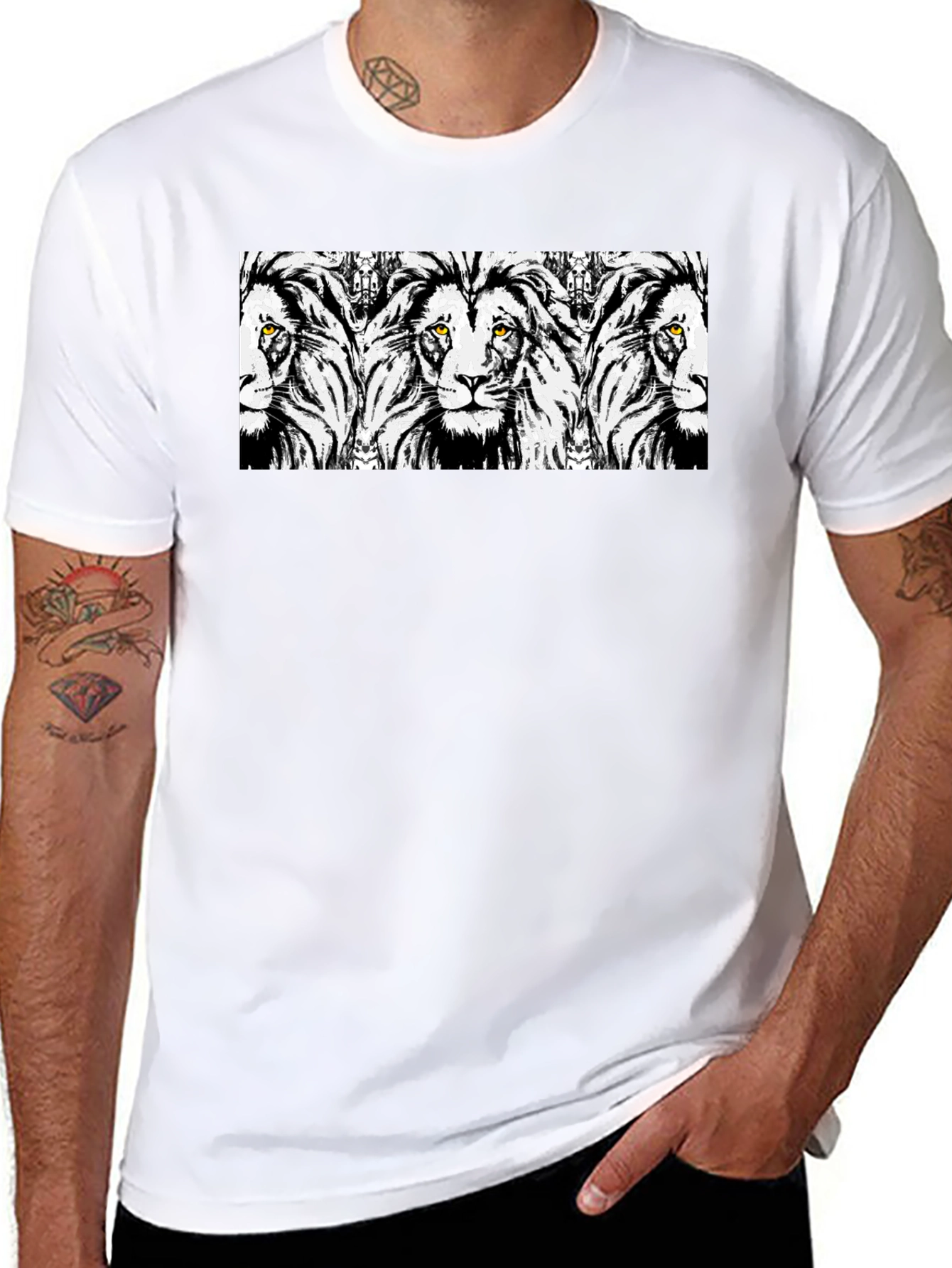 Lion Print Black T-Shirt - Bold Graphic Tee
