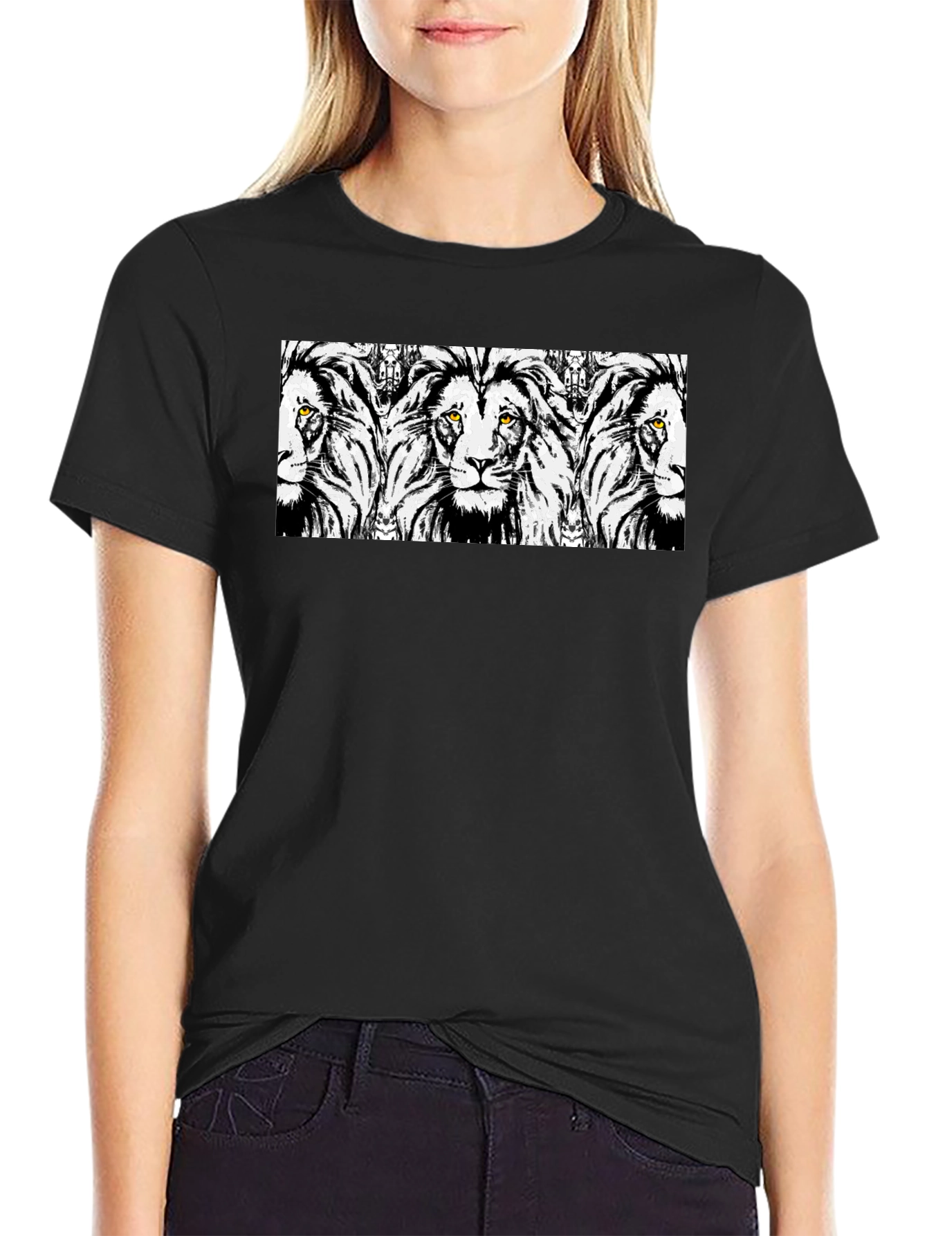Lion Print Black T-Shirt - Bold Graphic Tee