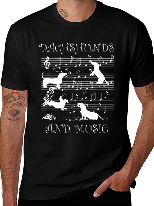 Dachshunds and Music Graphic Tee - Black