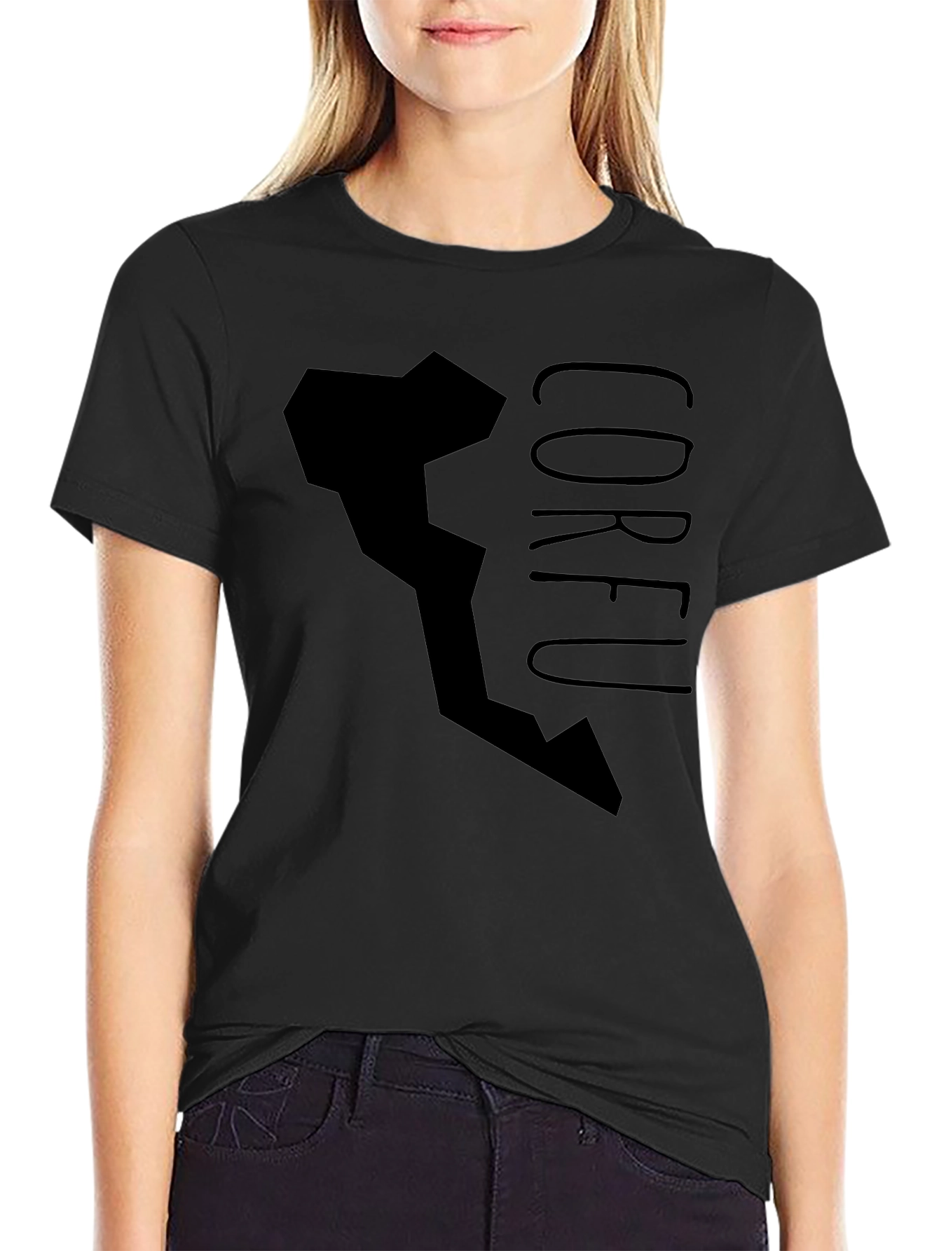 Corfu Graphic Print Black T-Shirt