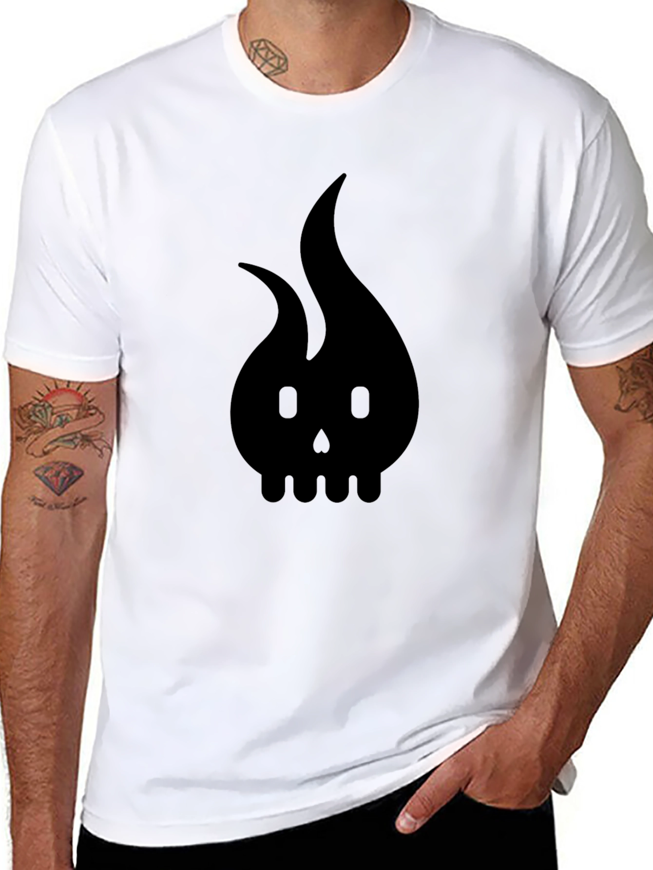 Black Skull Flame Graphic Tee - Mens Style