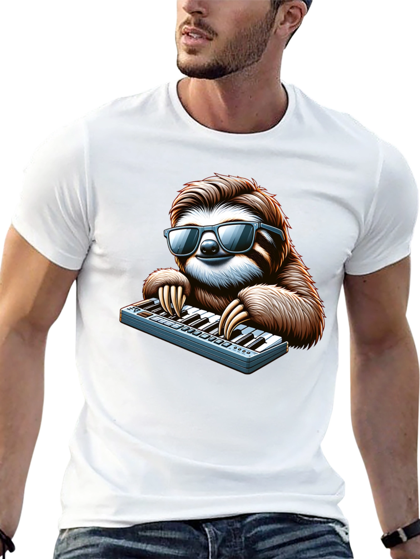 Cool Sloth Playing Keyboard T-Shirt