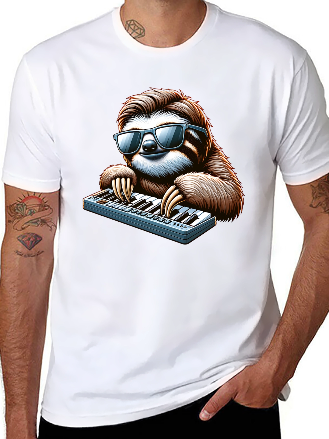 Cool Sloth Playing Keyboard T-Shirt