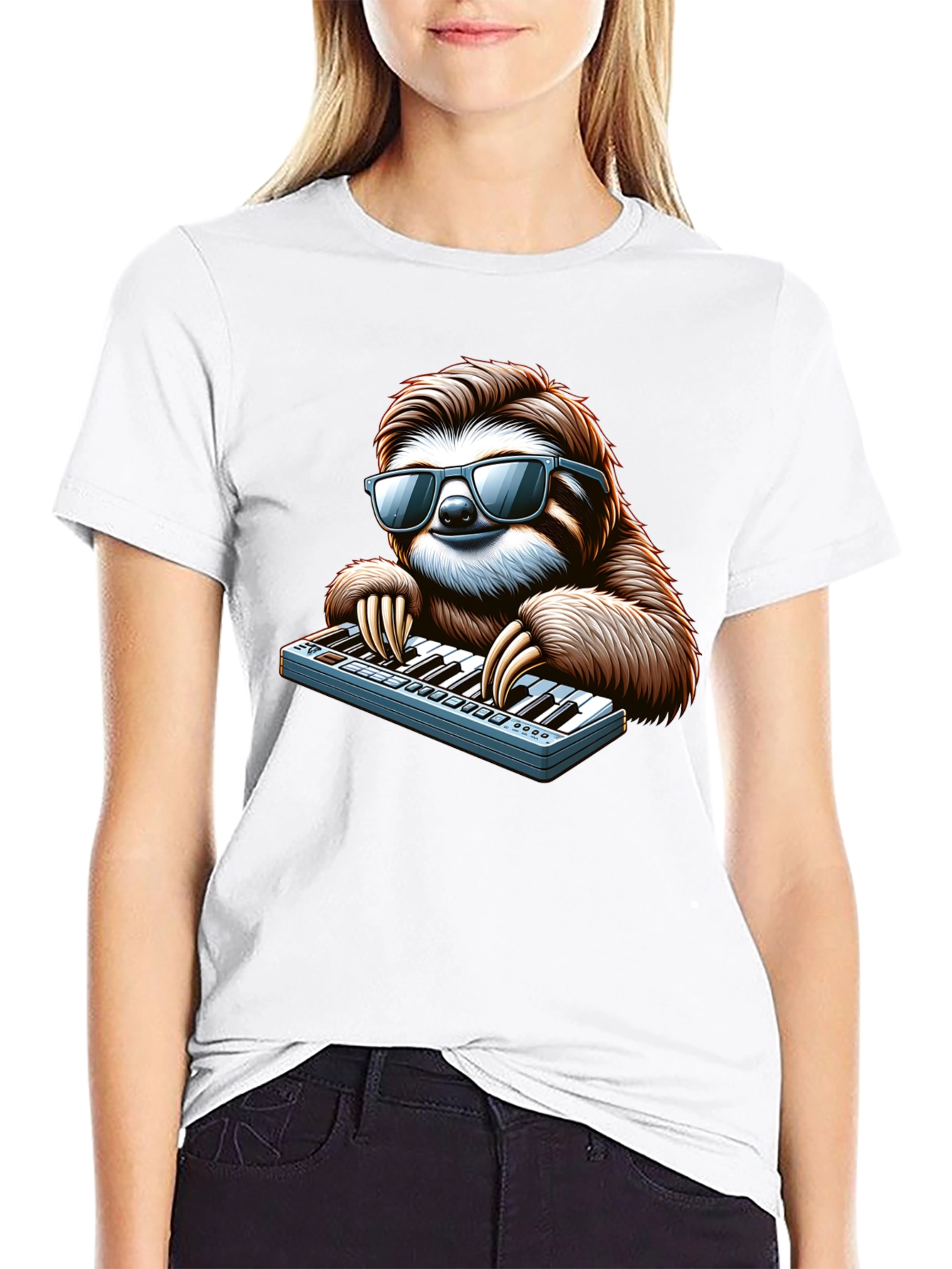 Cool Sloth Playing Keyboard T-Shirt