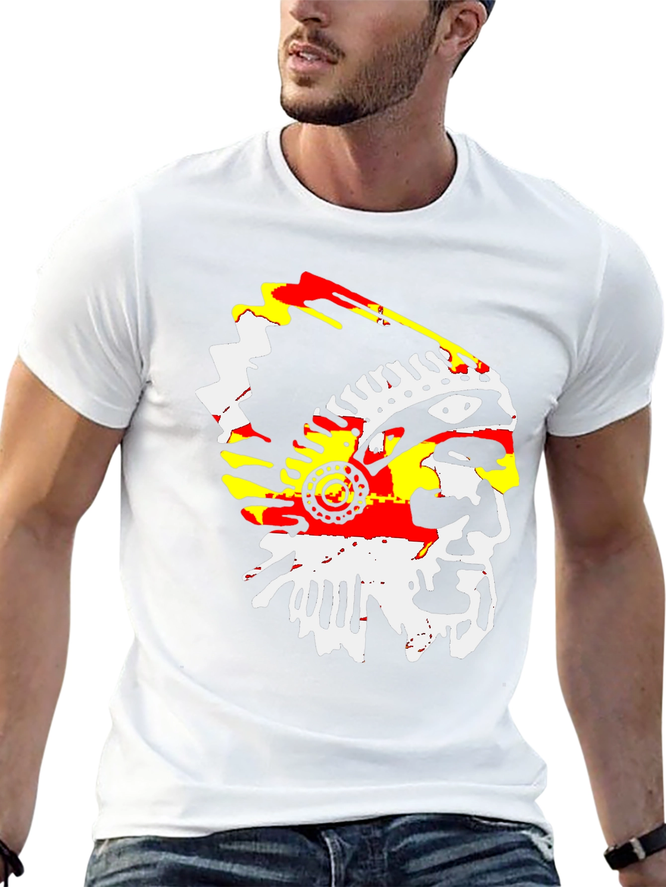 Native American Chief Graphic Tee - Black Cotton T-Shirt