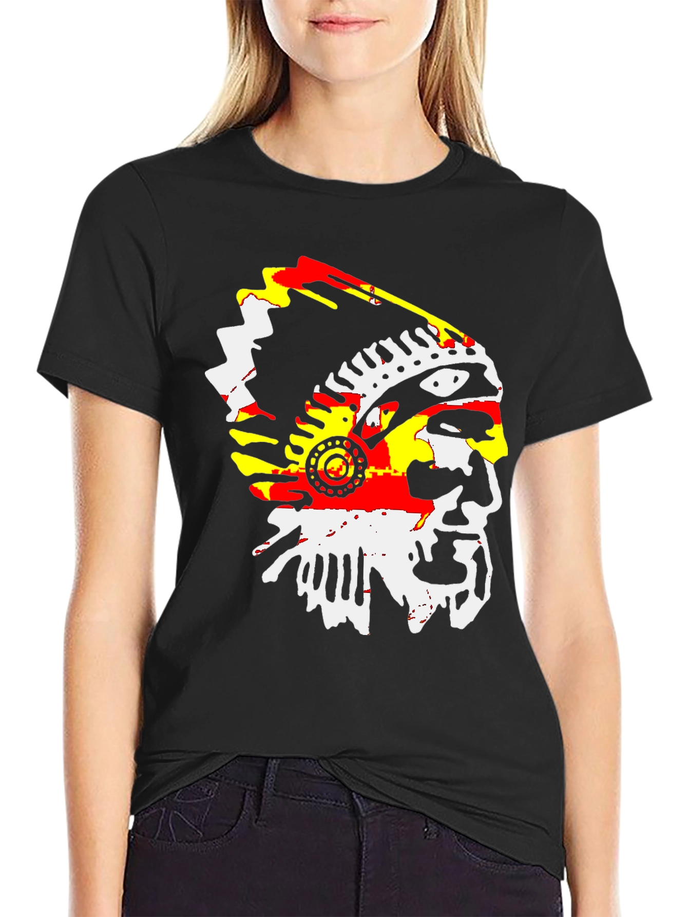Native American Chief Graphic Tee - Black Cotton T-Shirt