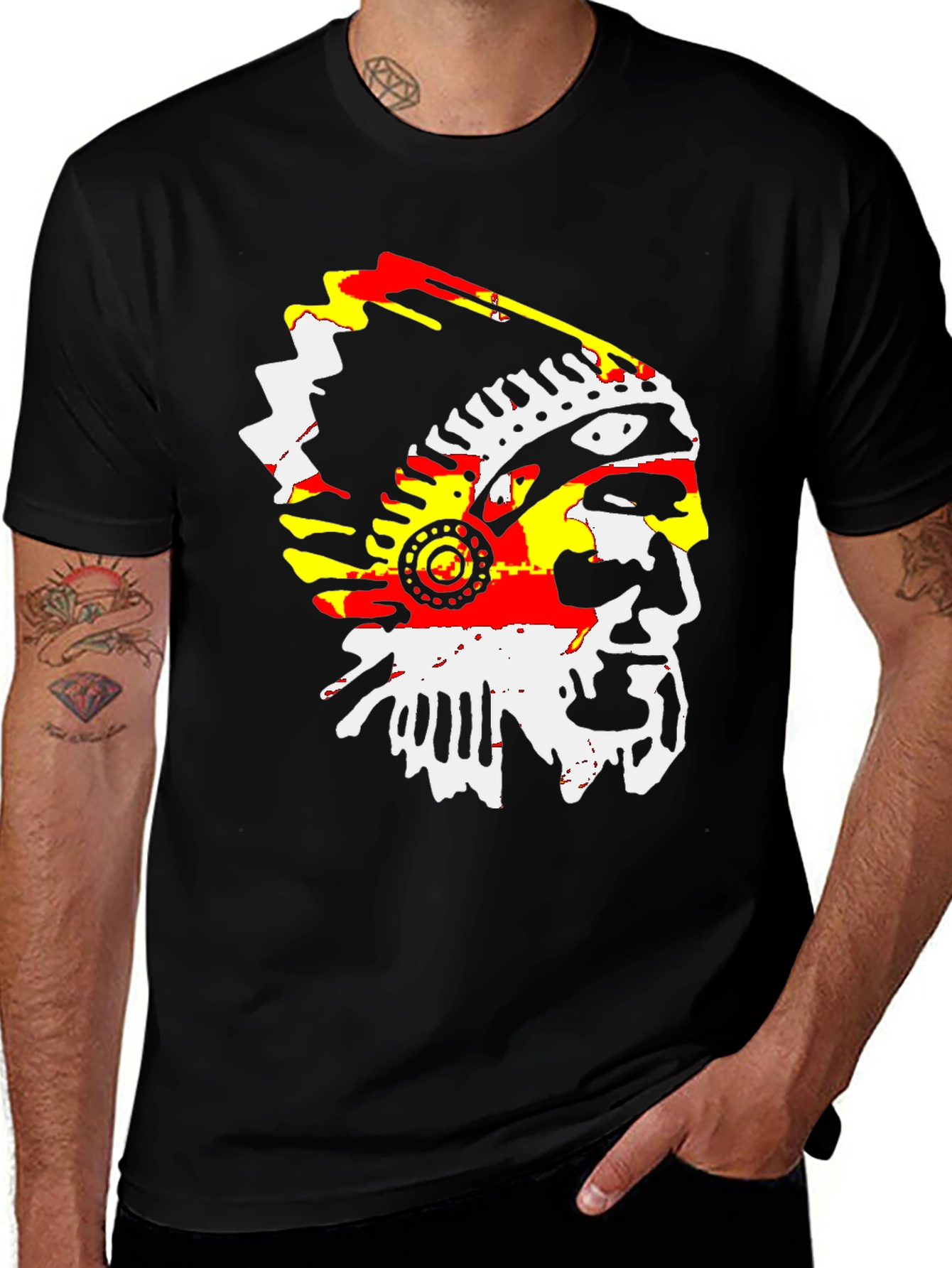Native American Chief Graphic Tee - Black Cotton T-Shirt