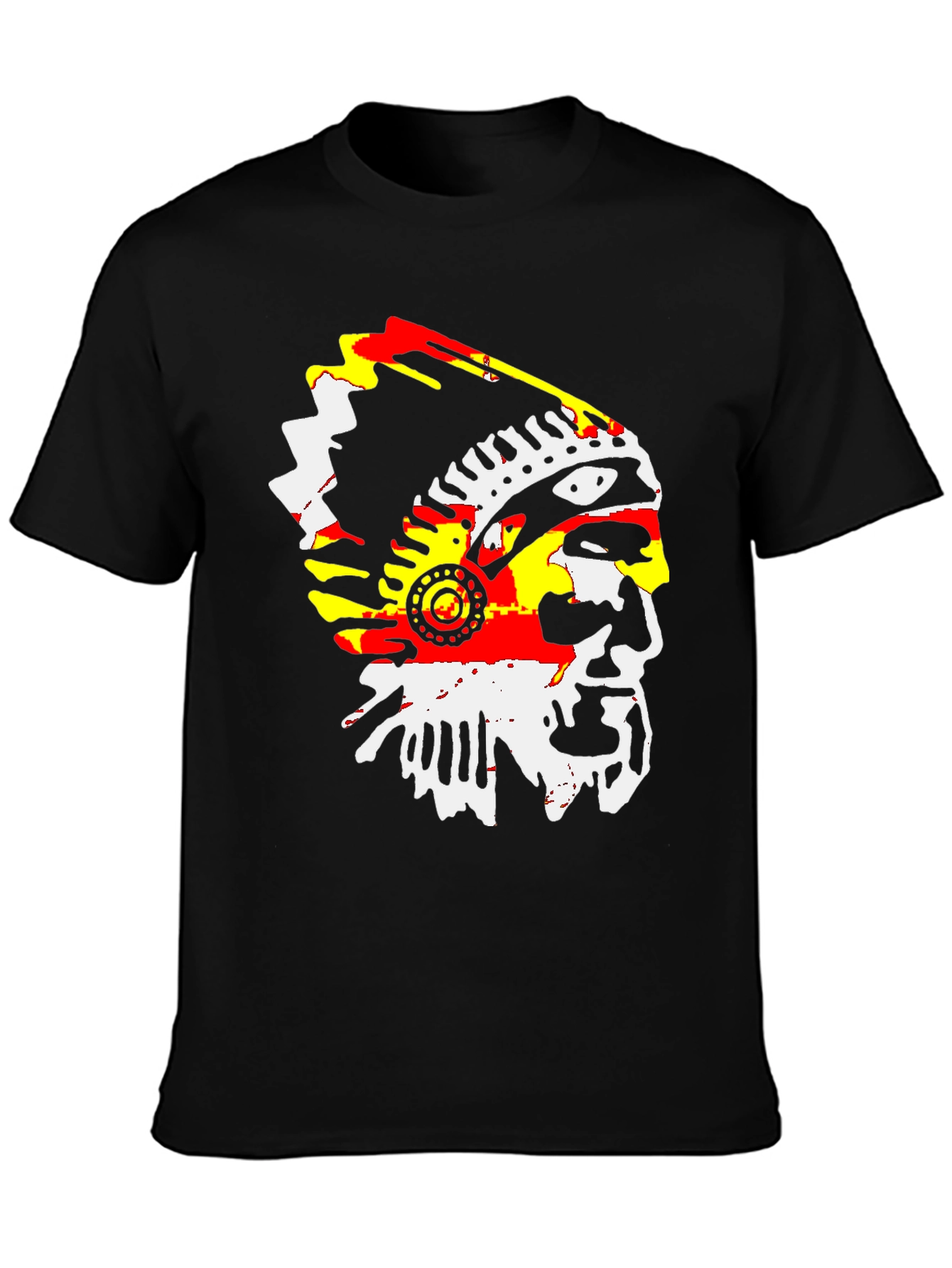 Native American Chief Graphic Tee - Black Cotton T-Shirt