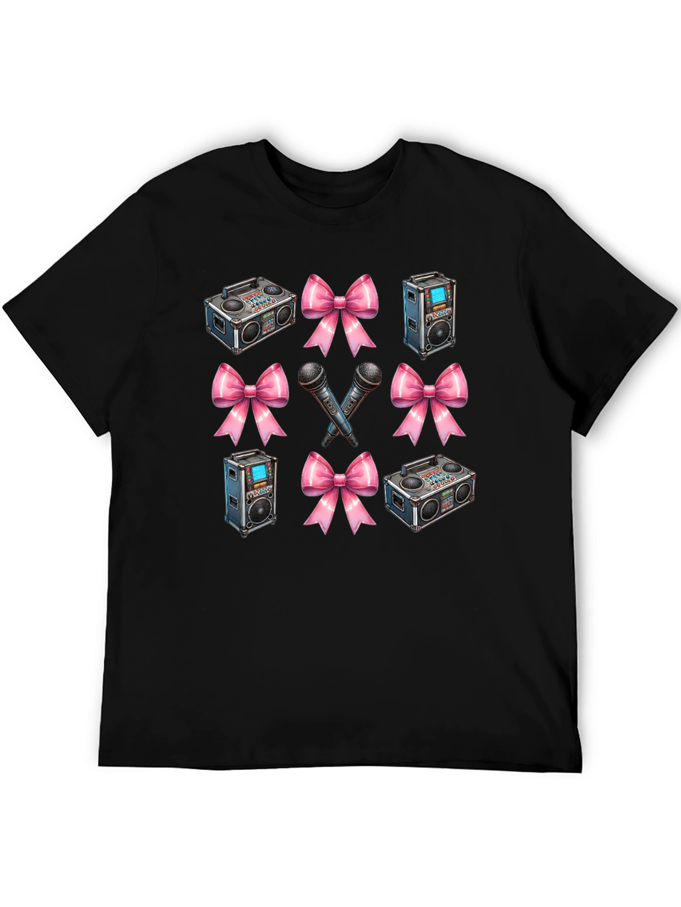 Retro Music Patterned Black T-Shirt