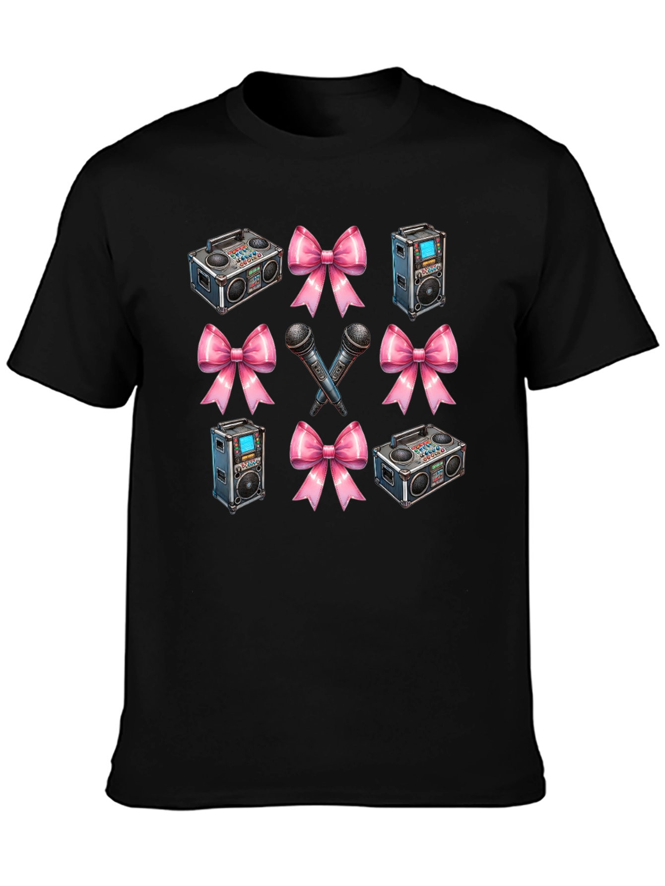 Retro Music Patterned Black T-Shirt