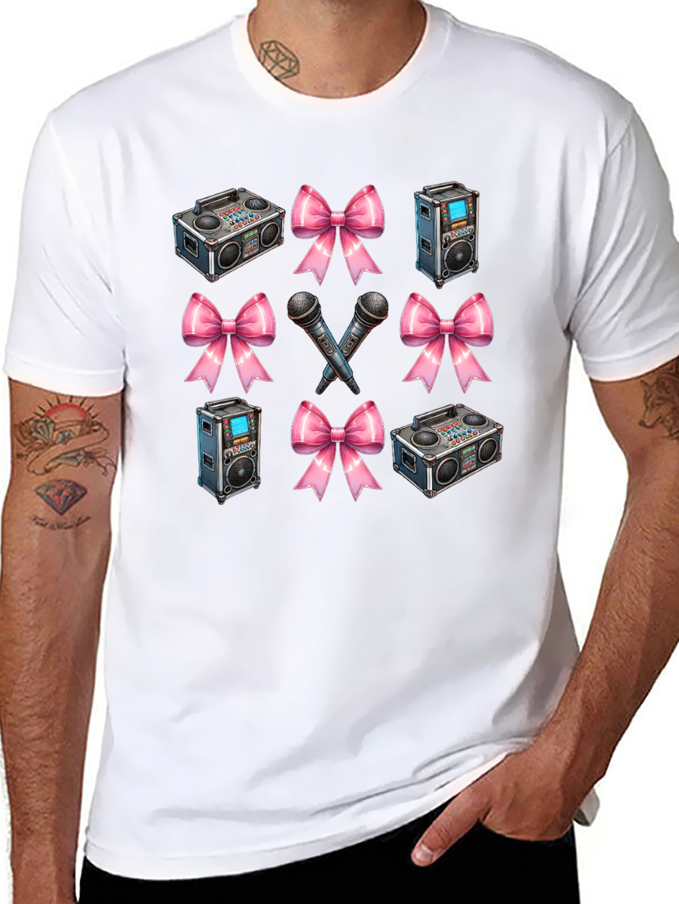 Retro Music Patterned Black T-Shirt